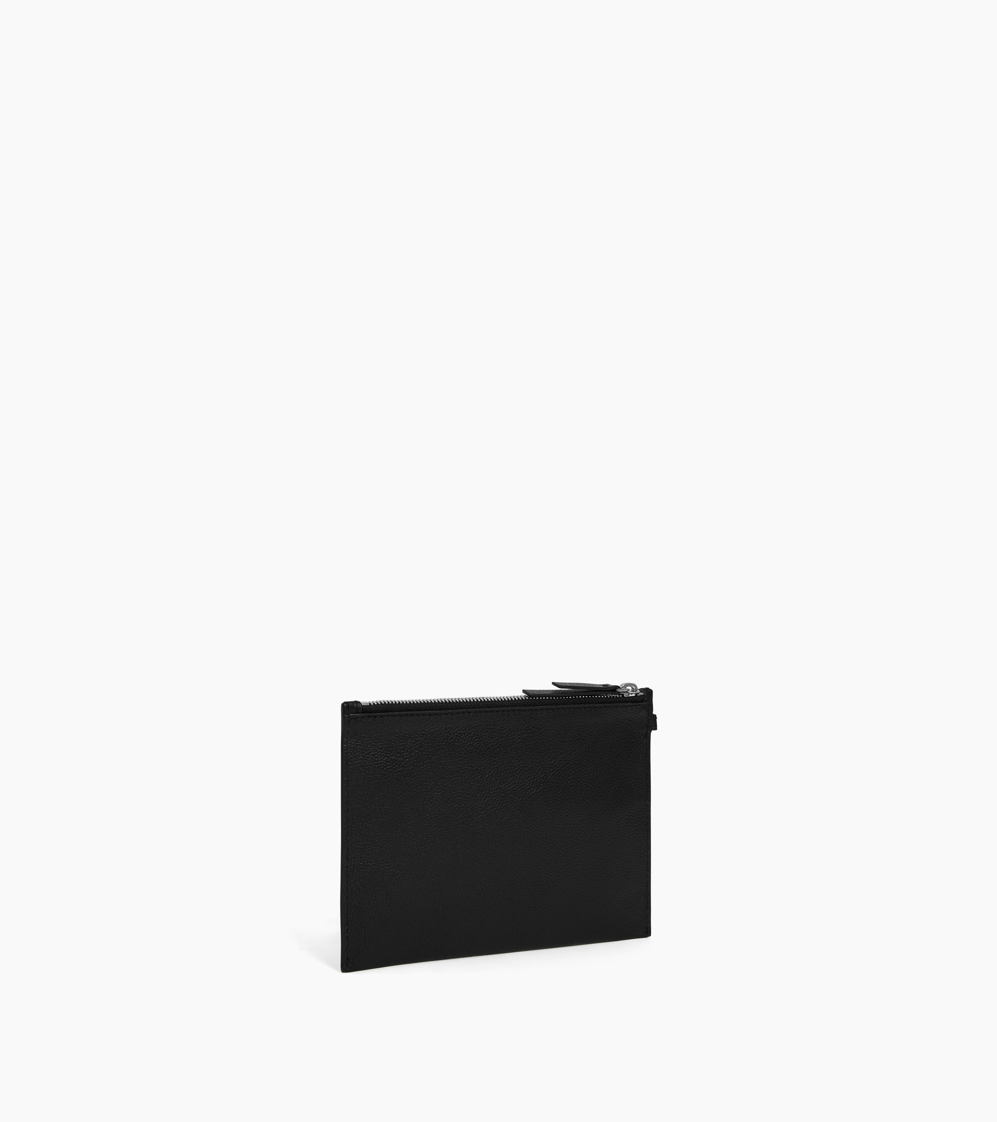 Zipped pouch with a grained leather strap