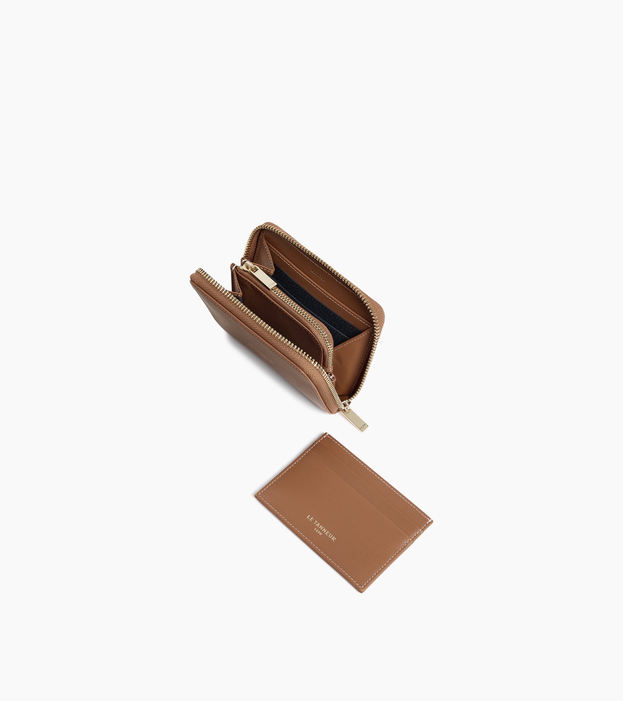 Albertine zipped coin purse with removable card holder in smooth leather