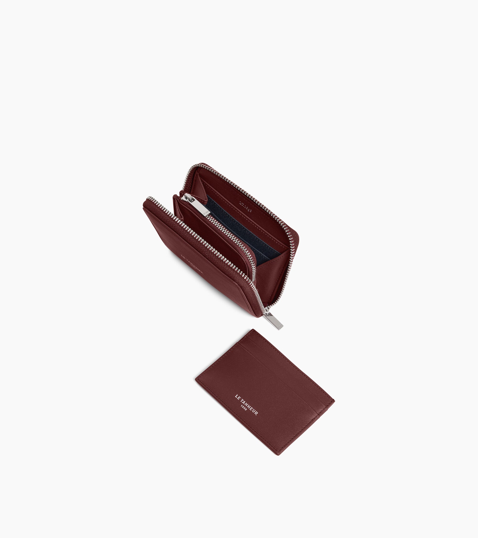 Albertine zipped coin purse with removable card holder in smooth leather
