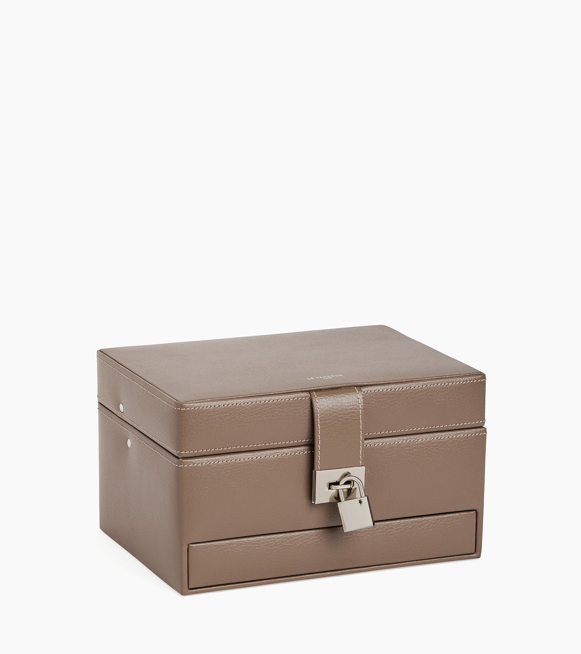 Medium automatic opening jewelry box in leather