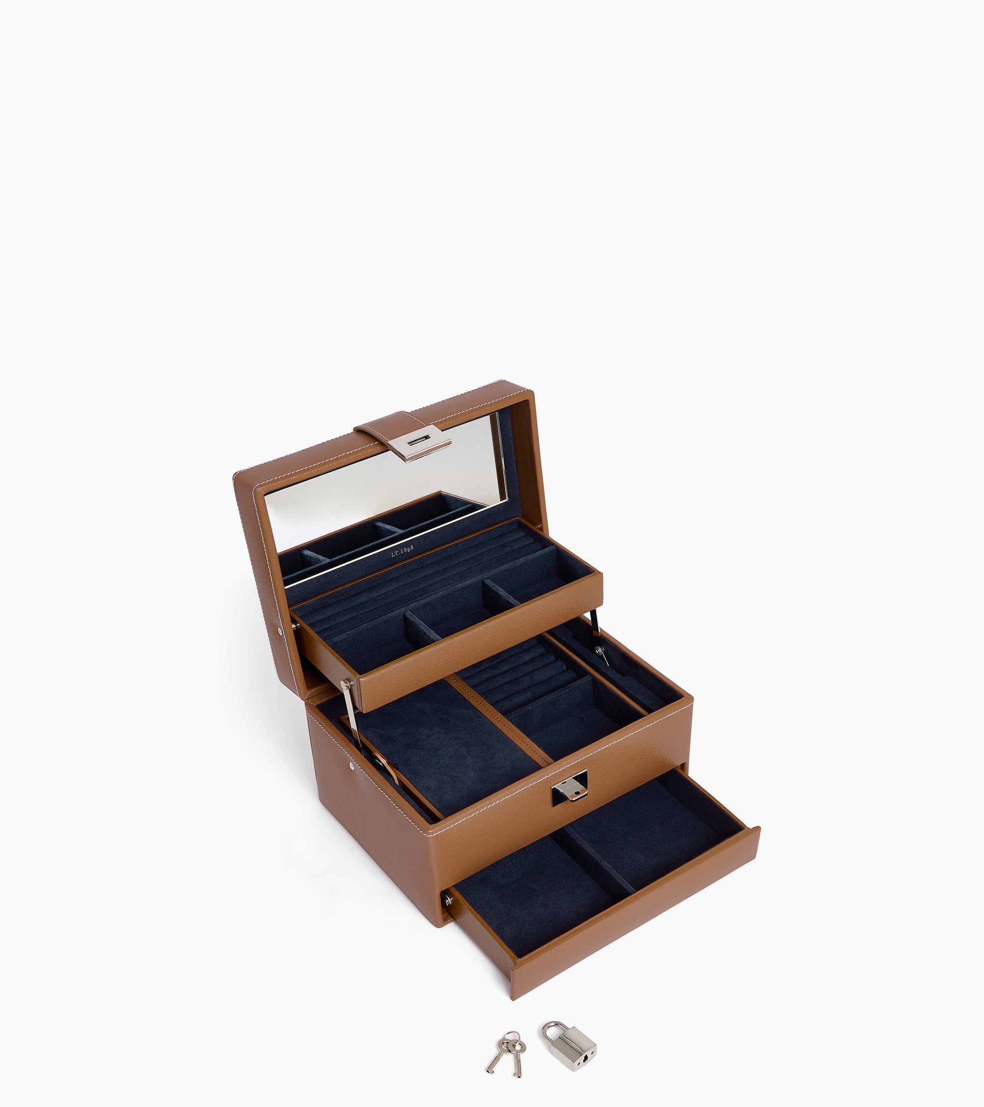 Medium automatic opening jewelry box in leather