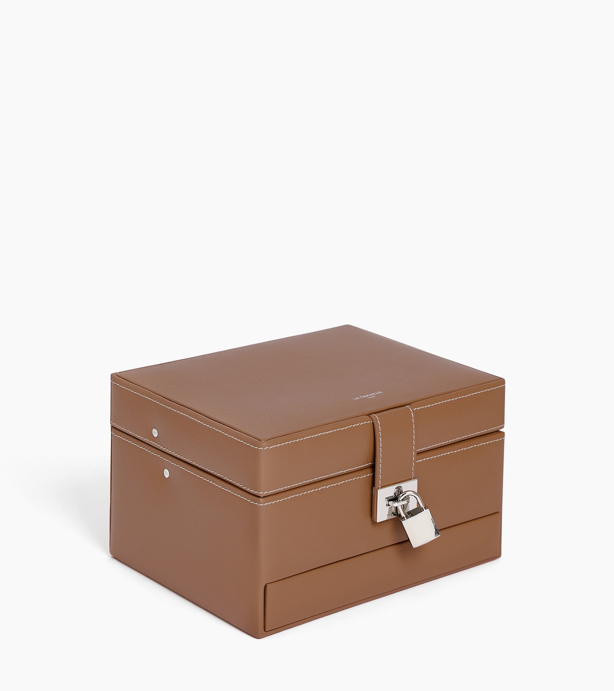 Medium automatic opening jewelry box in leather