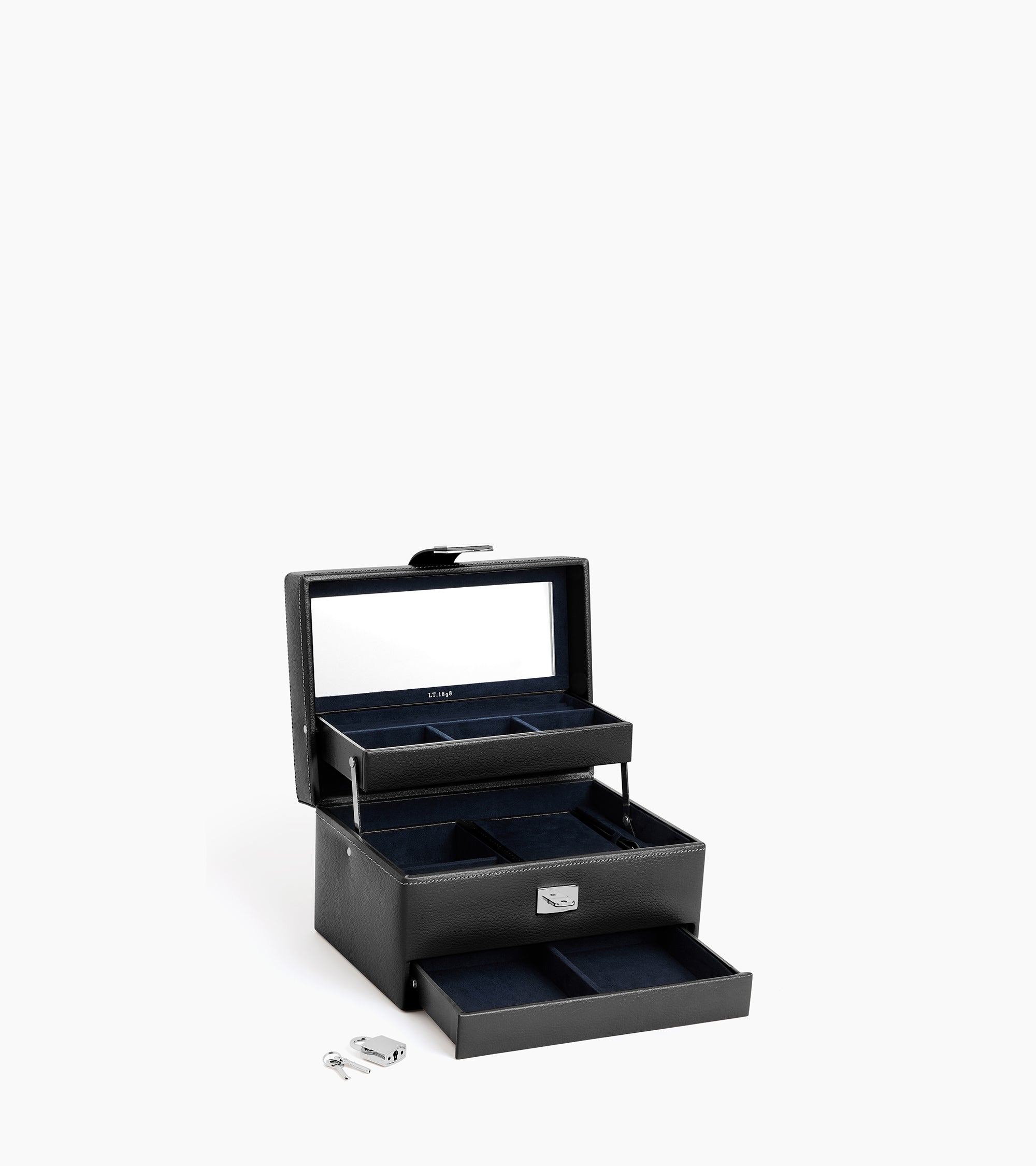 Medium automatic opening jewelry box in leather