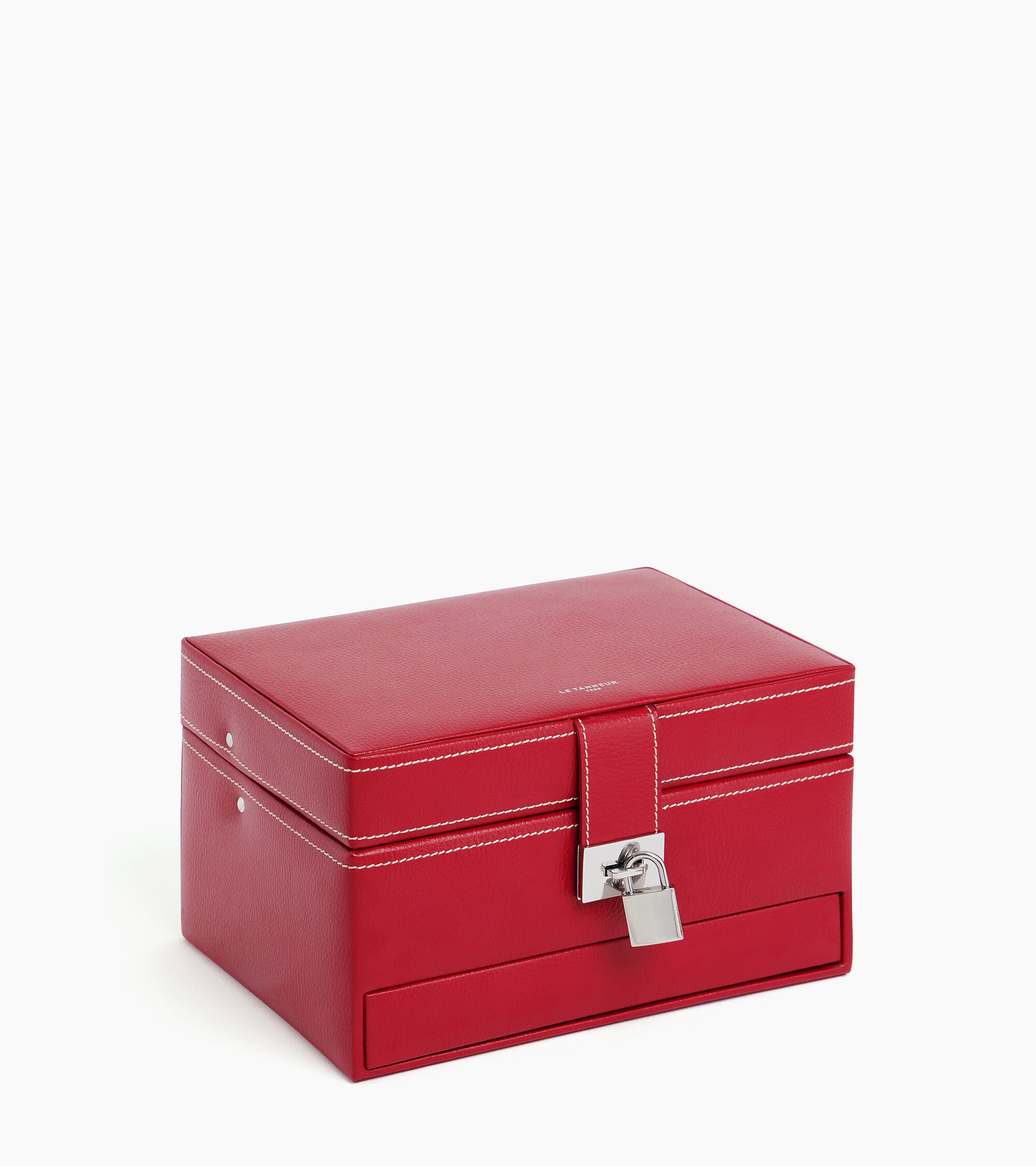 Medium automatic opening jewelry box in leather