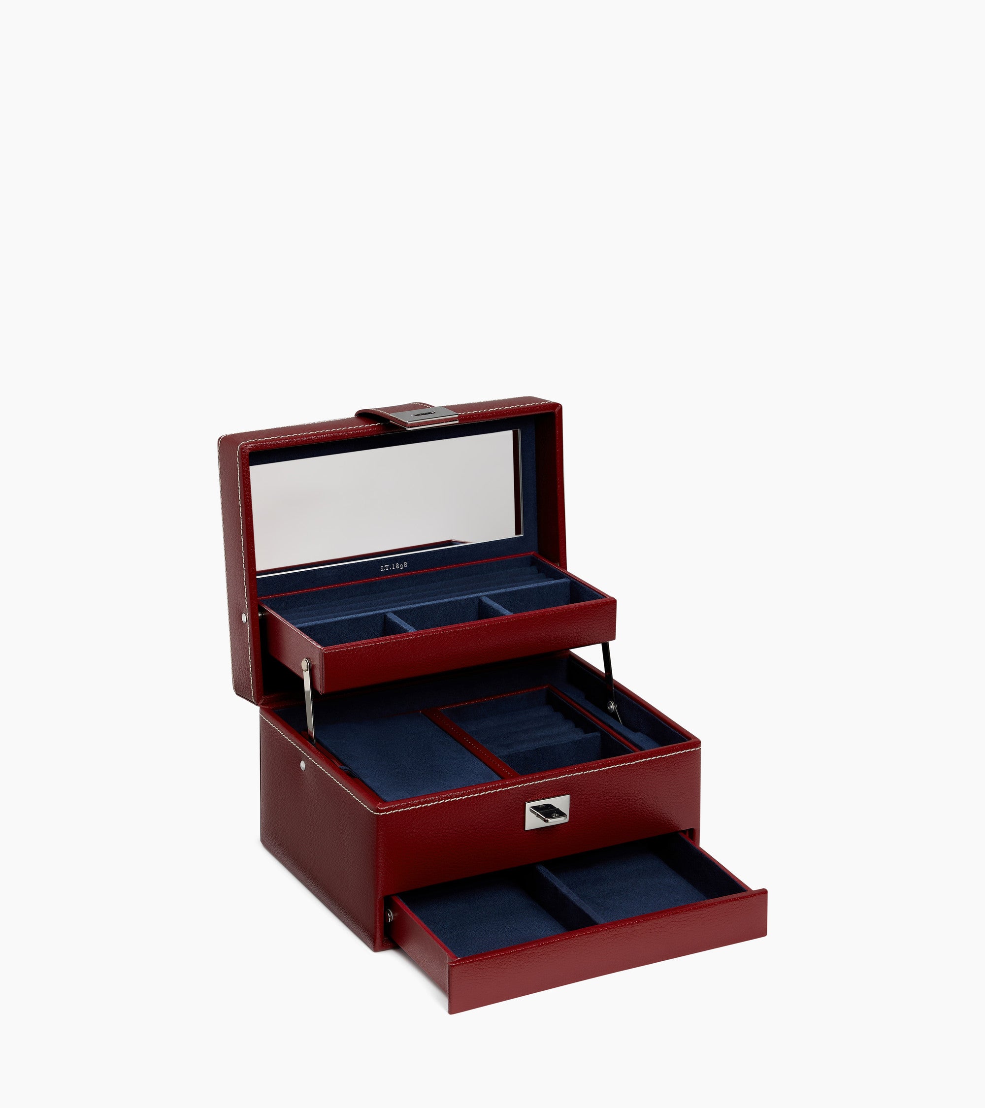 Medium automatic opening jewelry box in leather