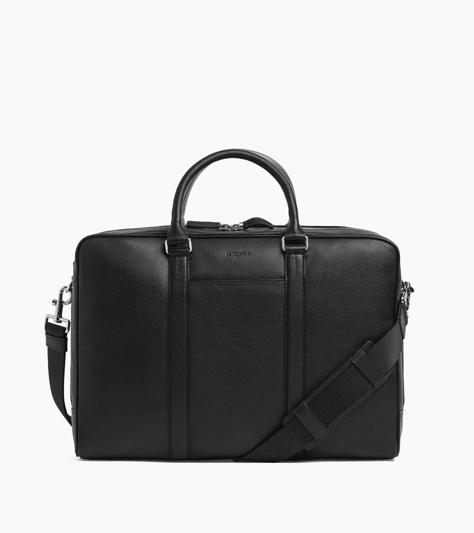Charles 17" briefcase in grained leather with 2 zipped compartments