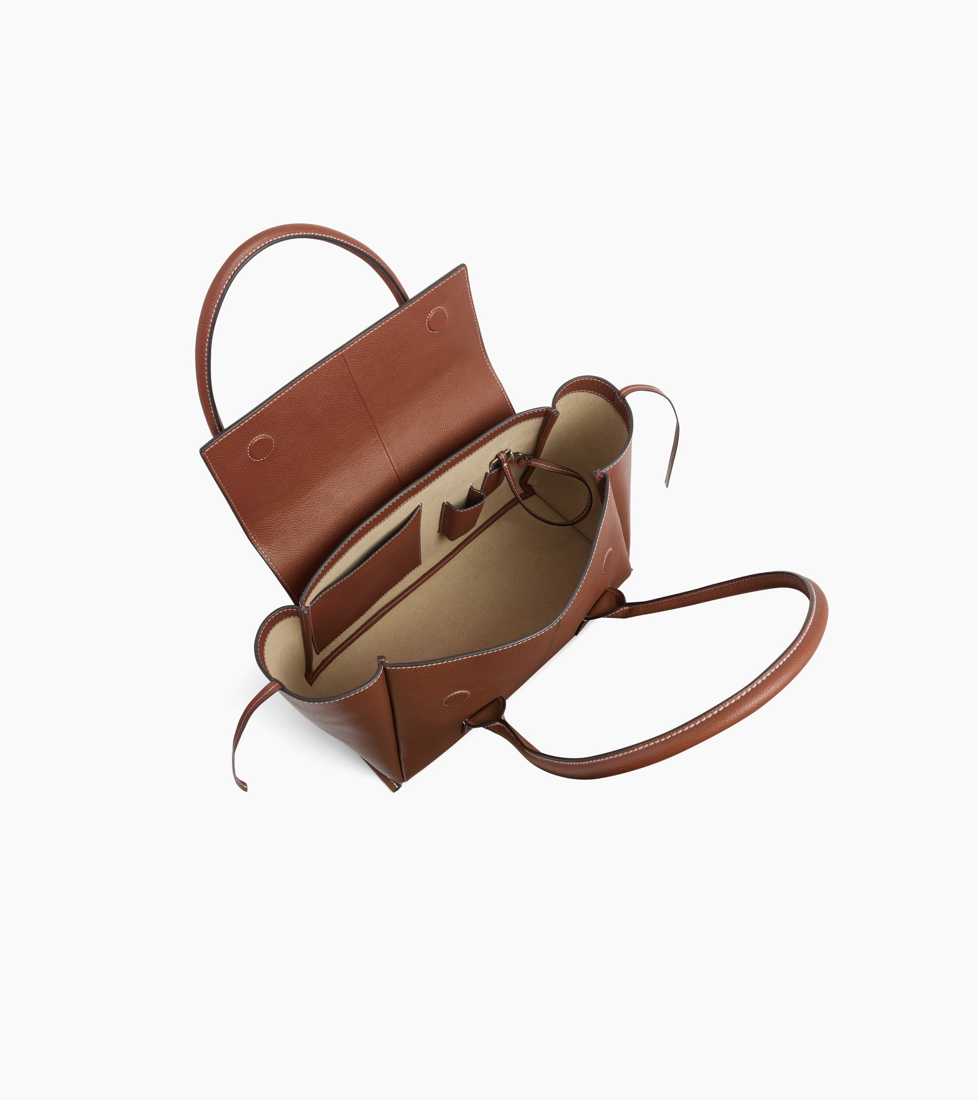 Medium tote bag with flap in grained leather