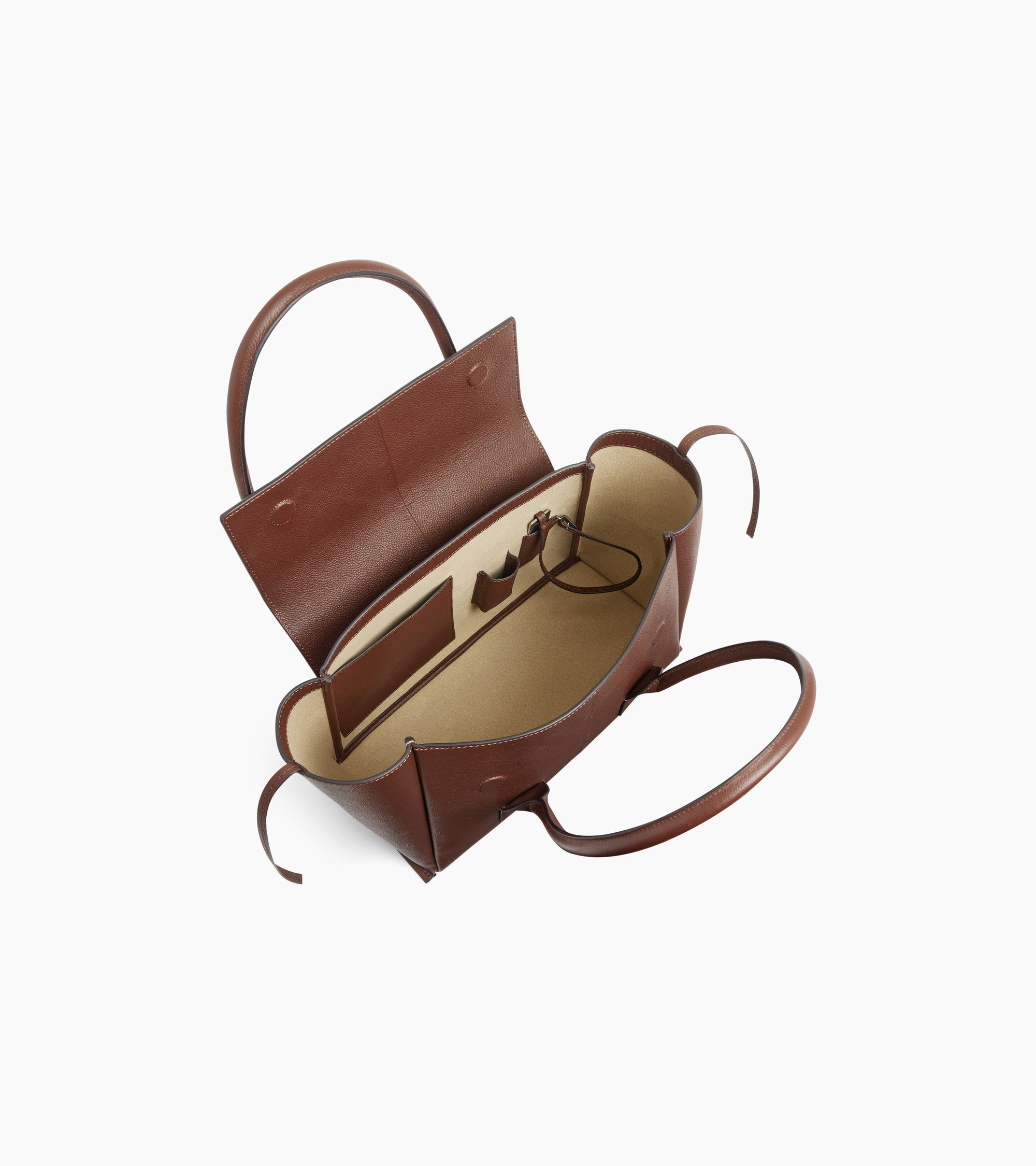 Elena medium tote bag with flap, in grained leather