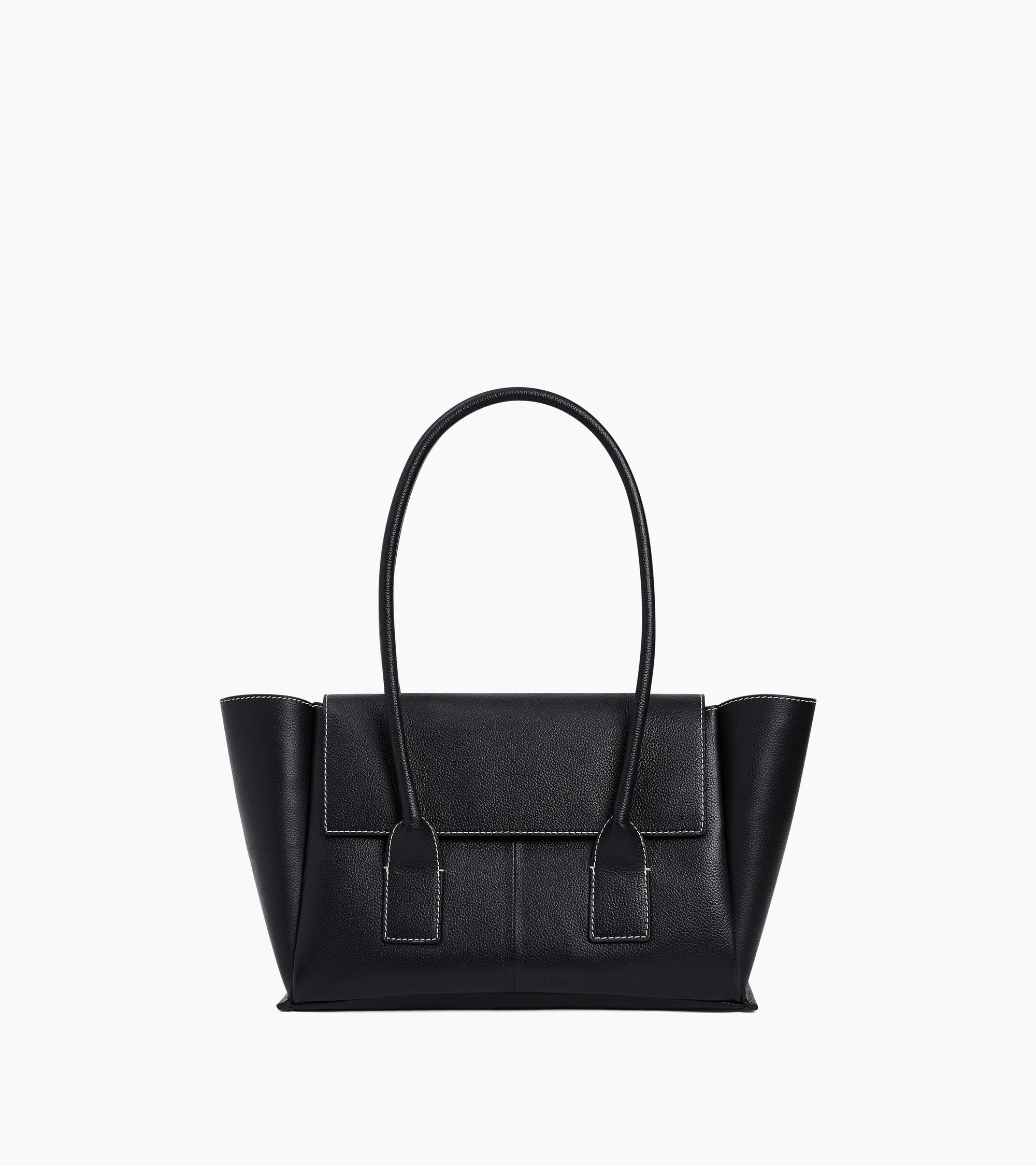 Elena medium tote bag with flap, in grained leather