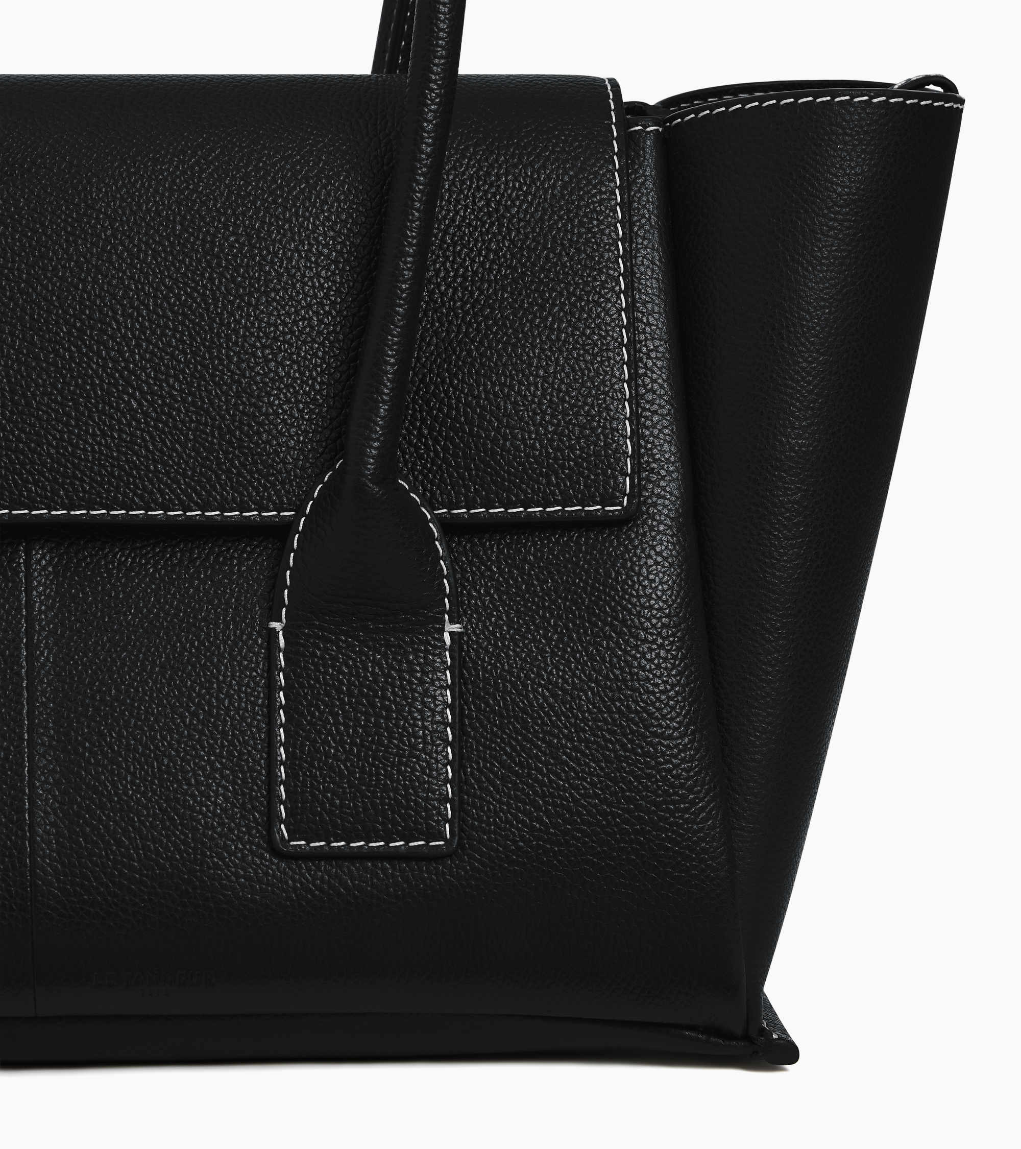 Medium tote bag with flap in grained leather