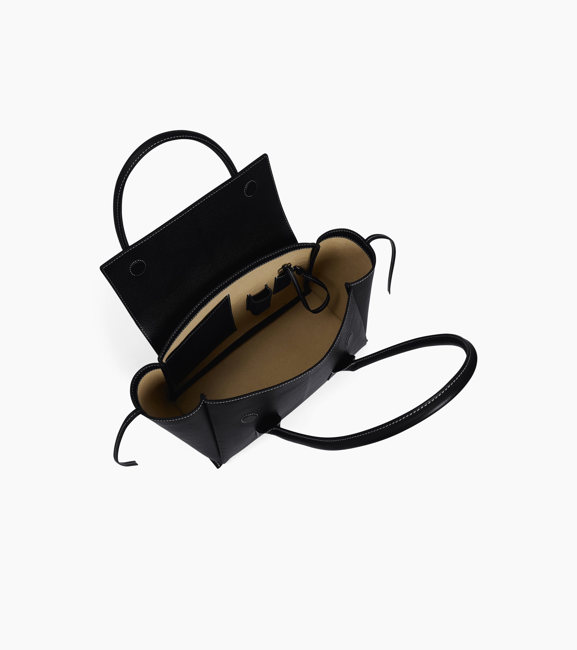 Elena medium tote bag with flap, in grained leather