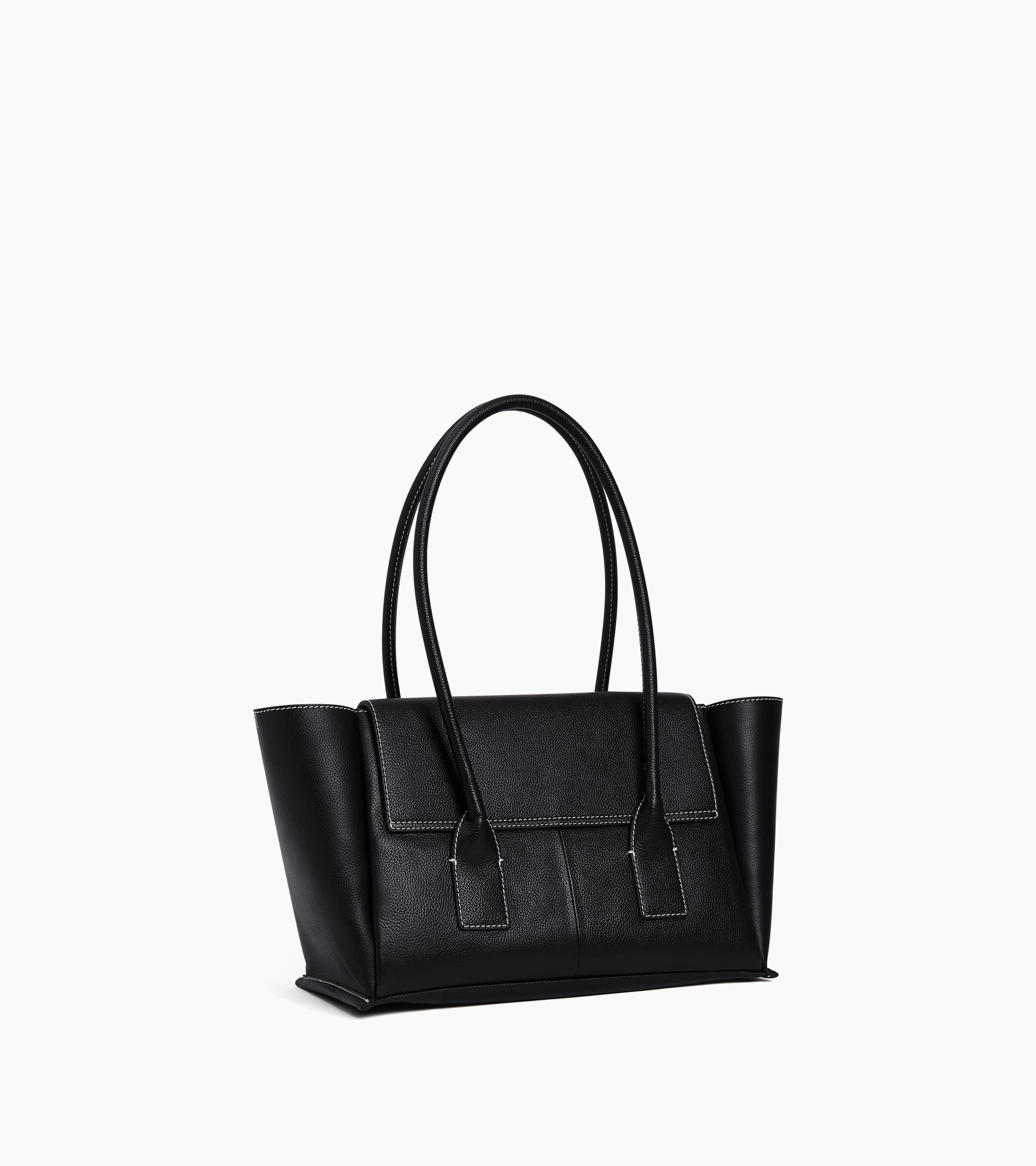 Medium tote bag with flap in grained leather