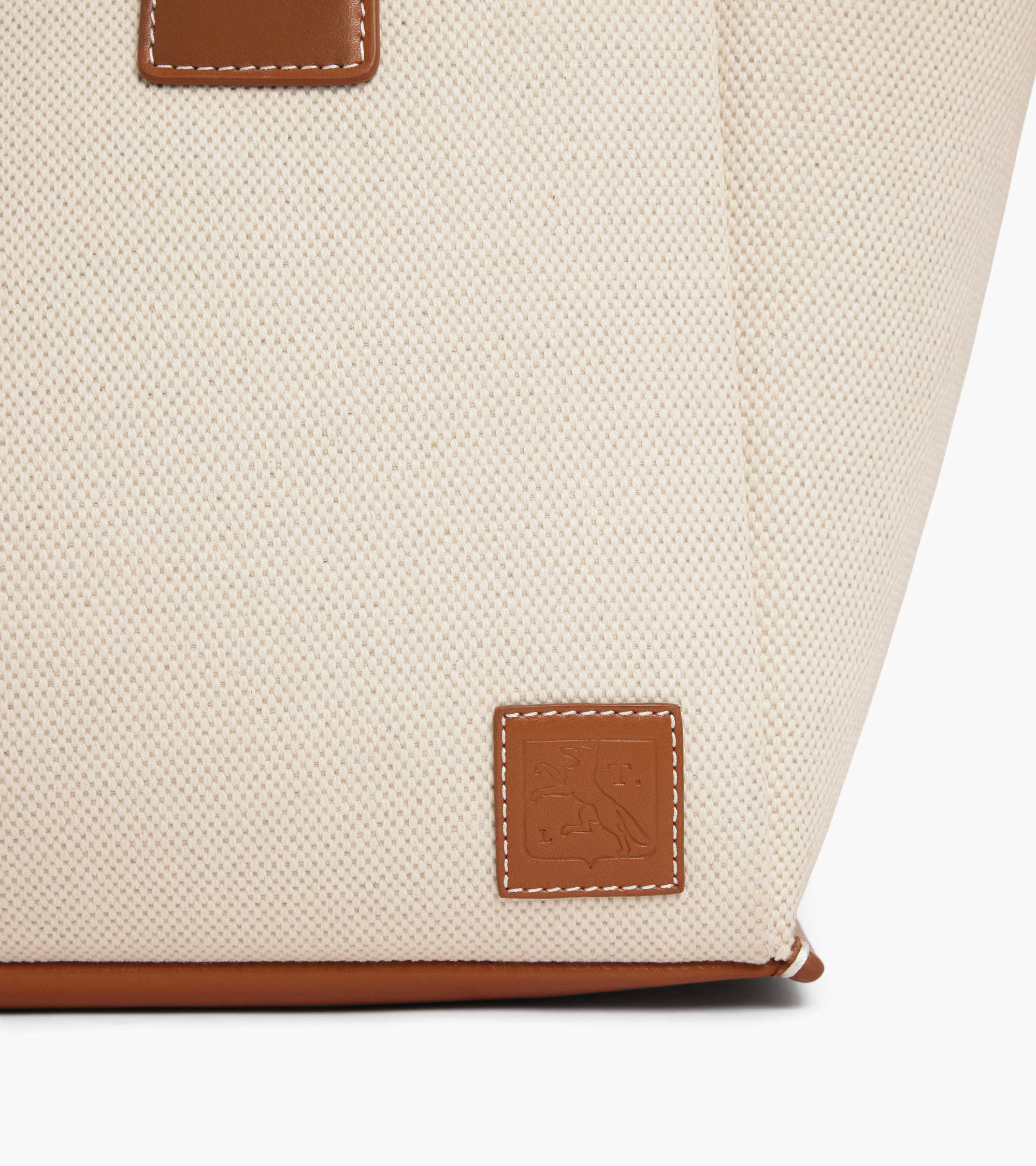 Elena large tote bag in cotton canvas and grained leather