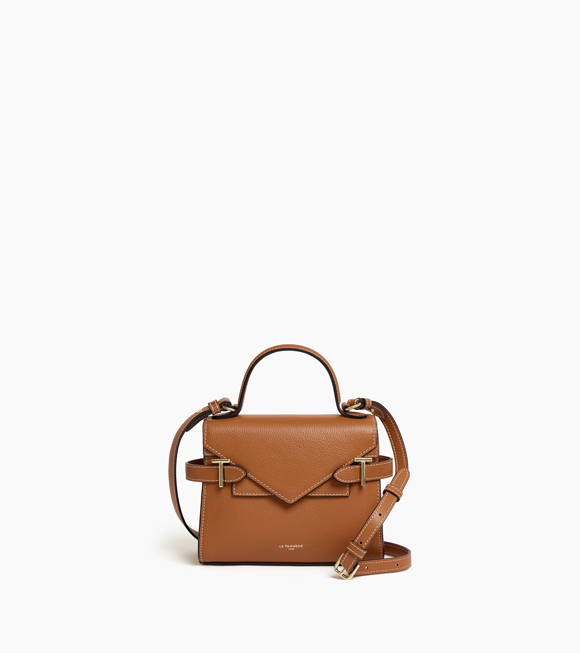 Emilie small handbag with double flap in grained leather