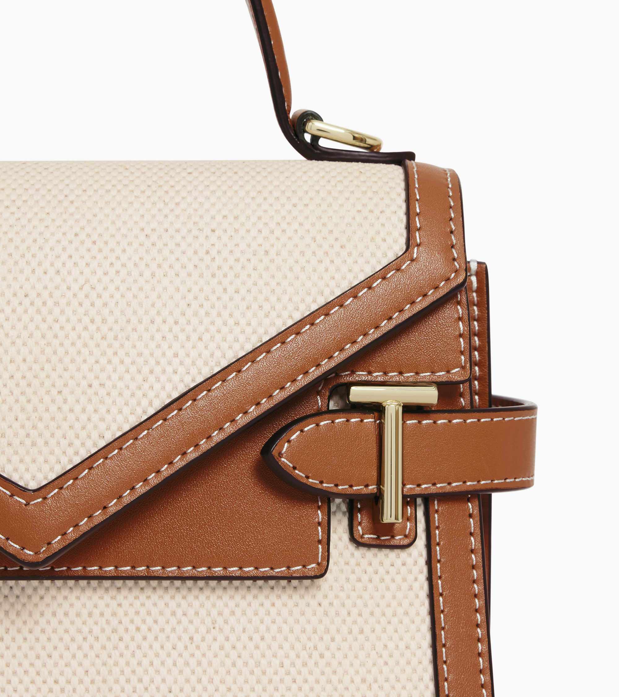 Emilie small handbag in natural canvas and smooth leather with double flap