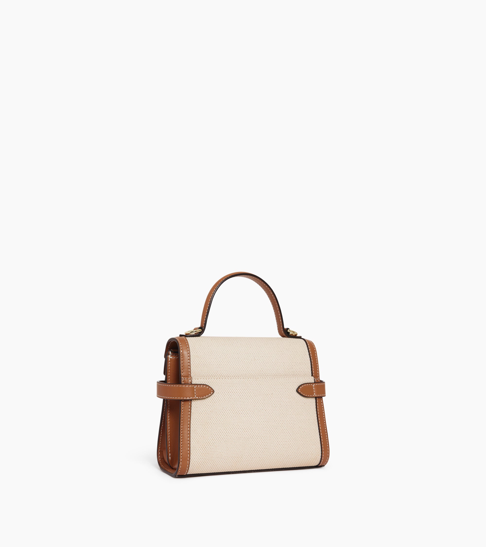 Emilie small handbag in natural canvas and smooth leather with double flap