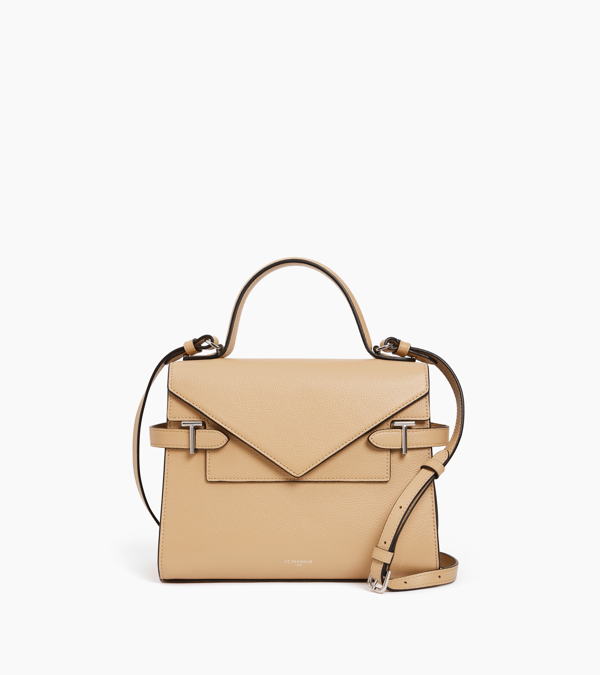 Emilie medium handbag with double flap in grained leather