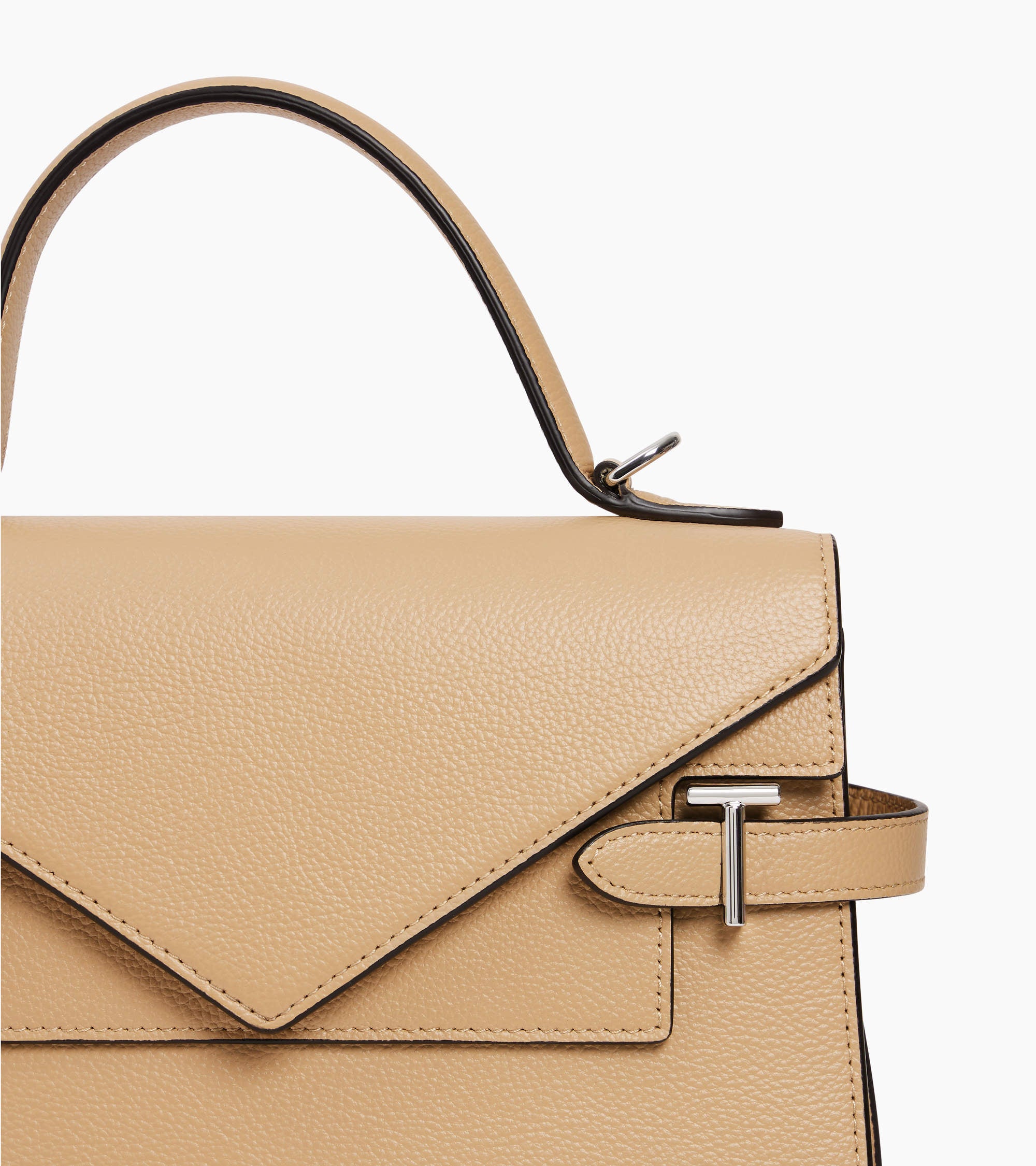 Emilie medium handbag with double flap in grained leather
