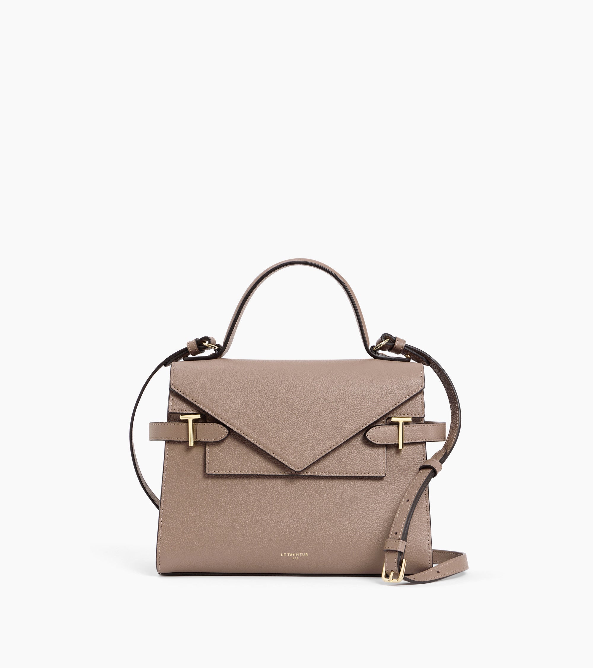 Emilie medium handbag with double flap in grained leather