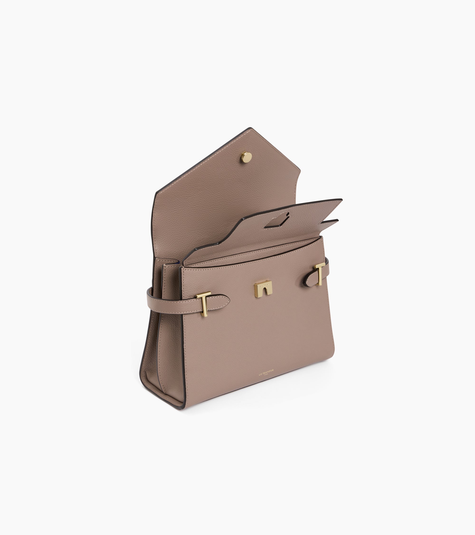Emilie medium handbag with double flap in grained leather