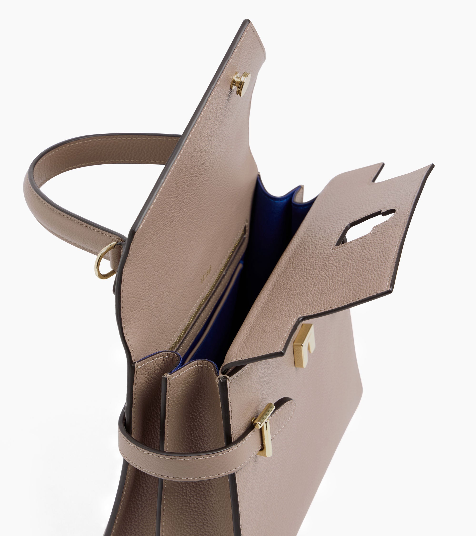 Emilie medium handbag with double flap in grained leather