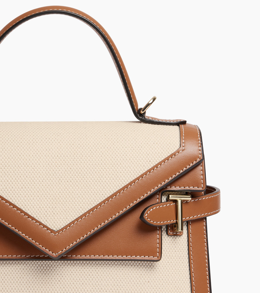 Emilie medium double flap handbag in cotton canvas and smooth leather