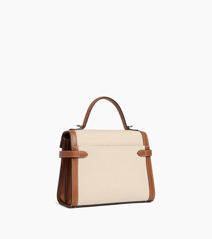 Emilie medium double flap handbag in cotton canvas and smooth leather