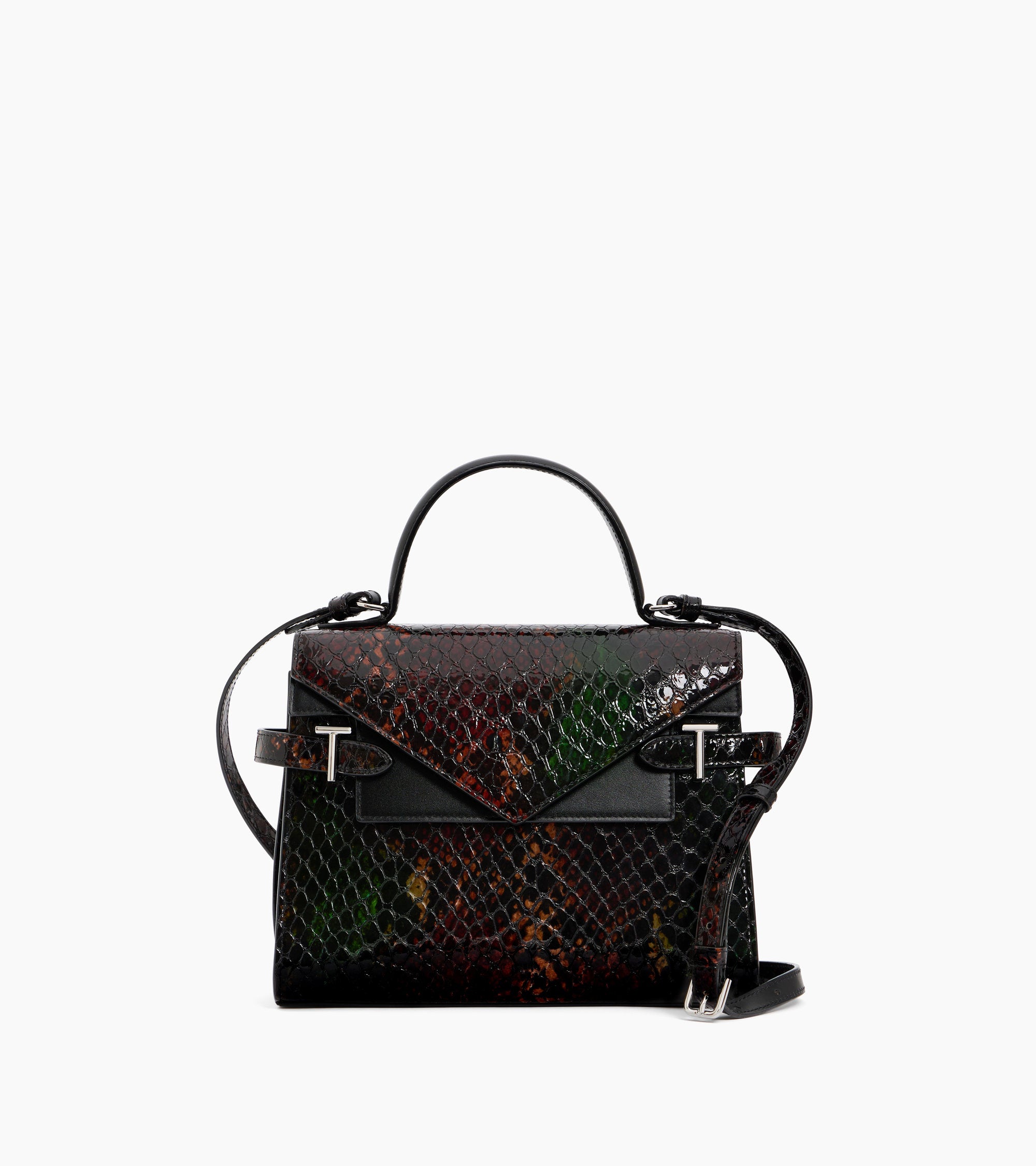 Emilie medium double flap handbag model in python effect leather