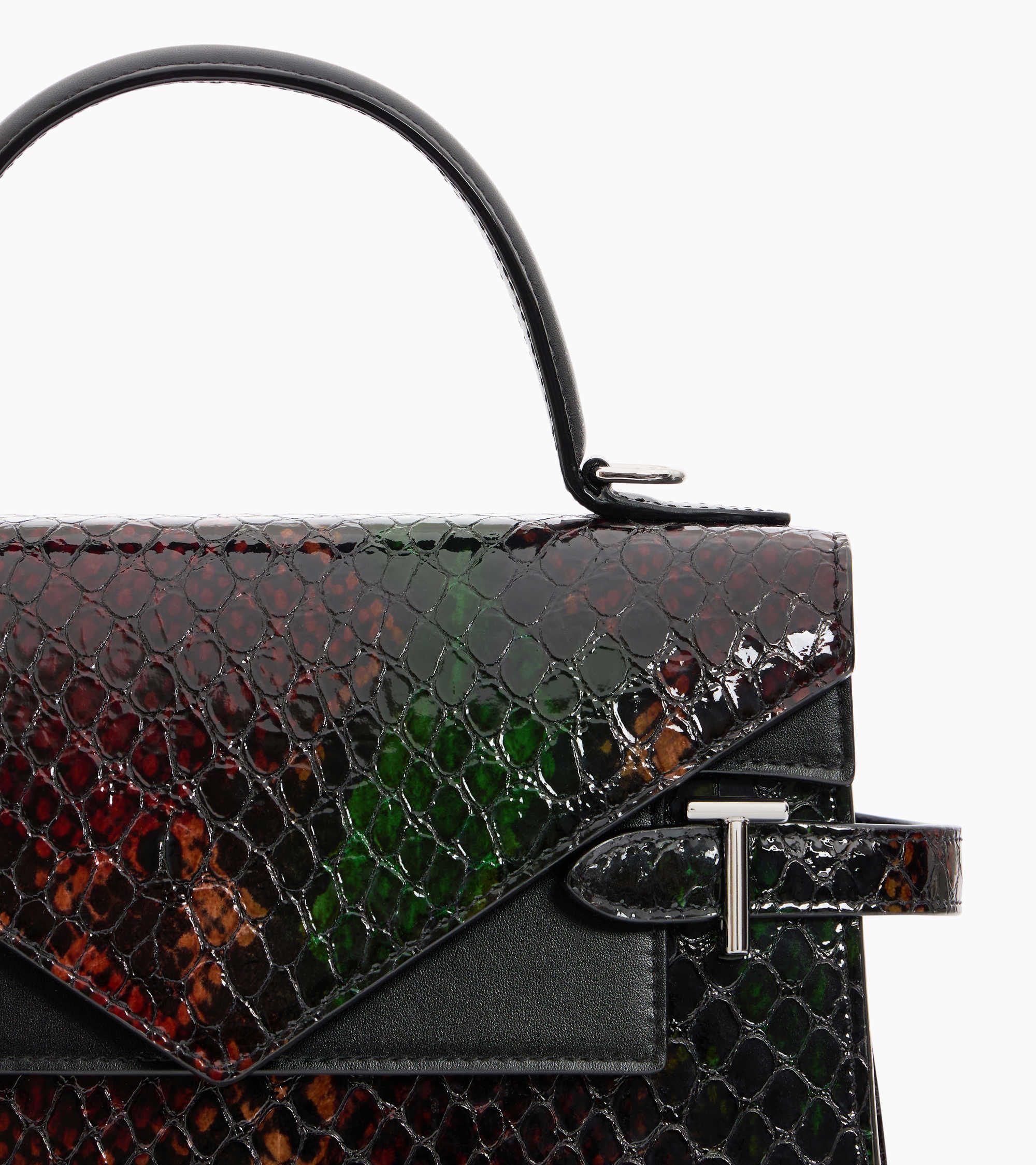 Emilie medium double flap handbag model in python effect leather
