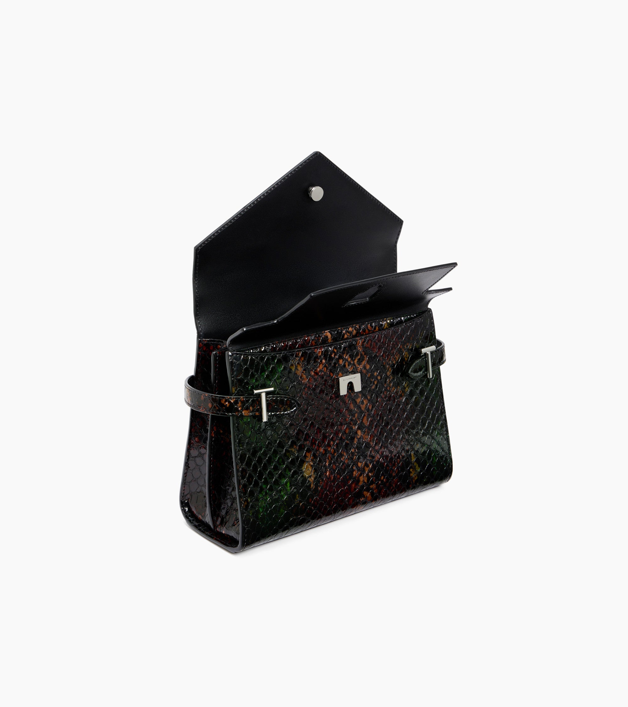 Emilie medium double flap handbag model in python effect leather