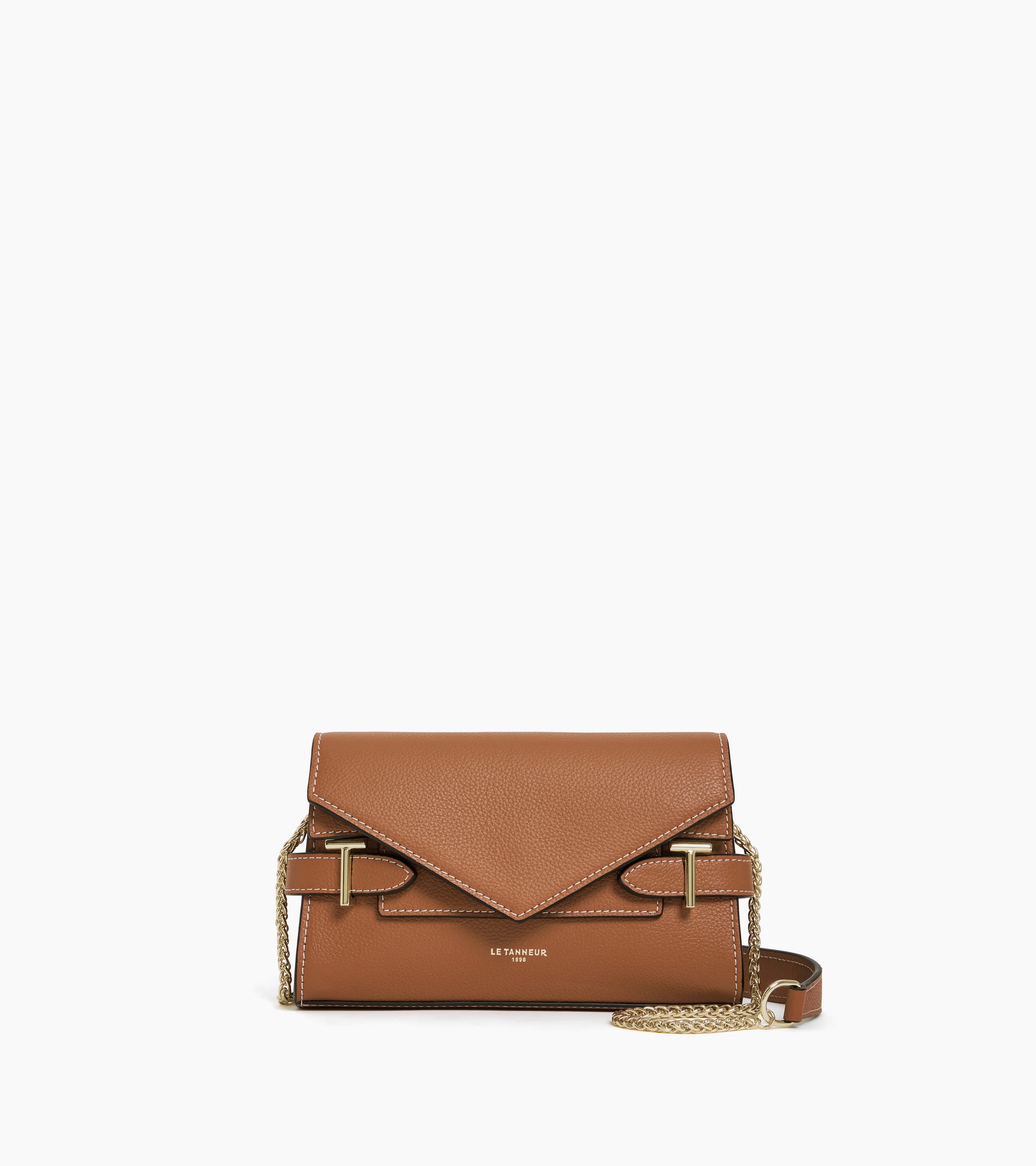 Emilie double flap grained leather small pouch