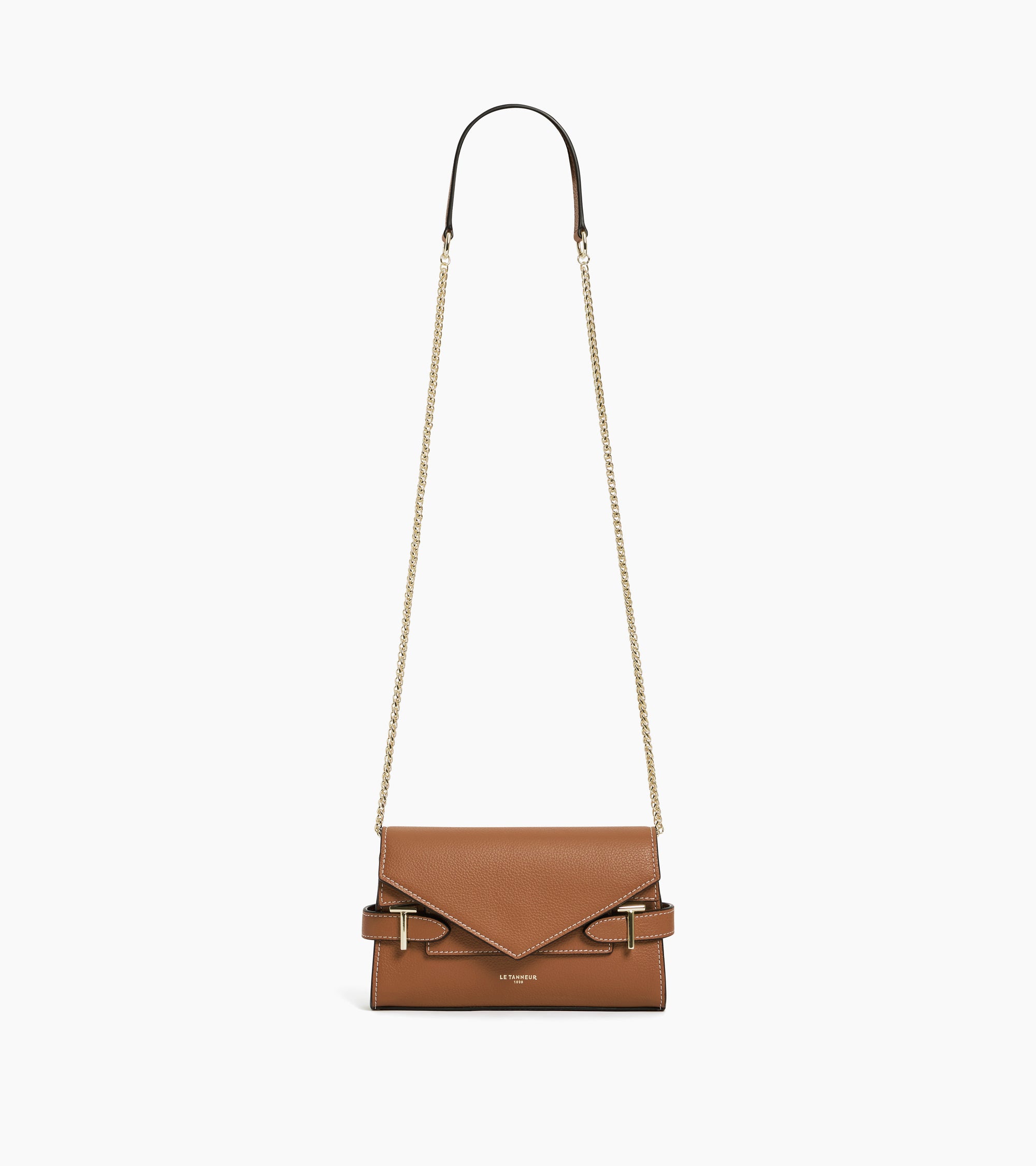 Emilie double flap grained leather small pouch