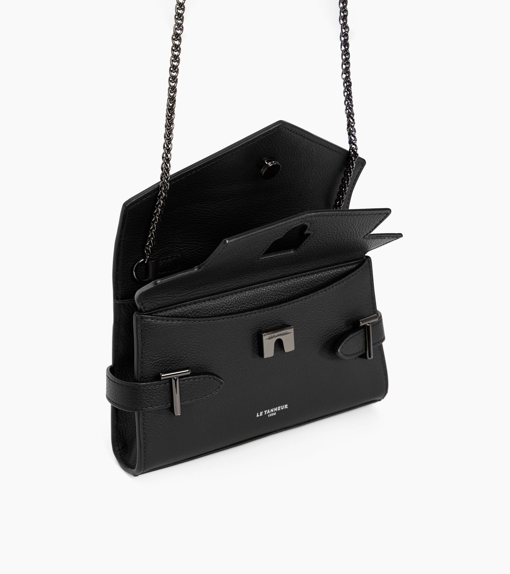 Emilie double flap grained leather small pouch