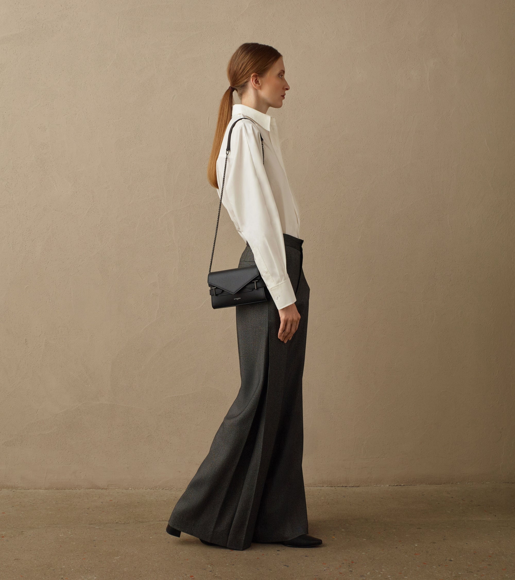 Emilie double flap grained leather small pouch