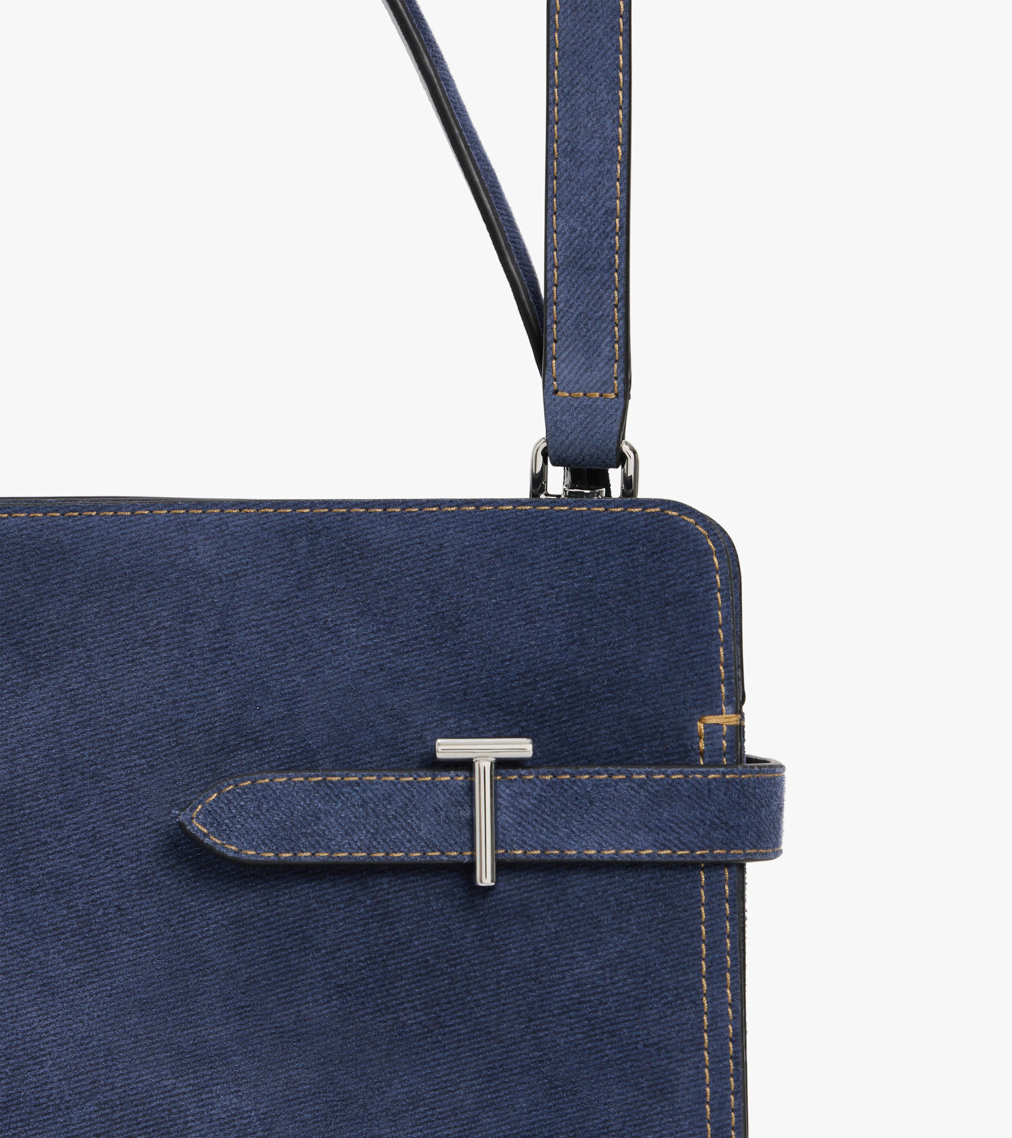 Emie large shoulderbag in denim-effect suede leather