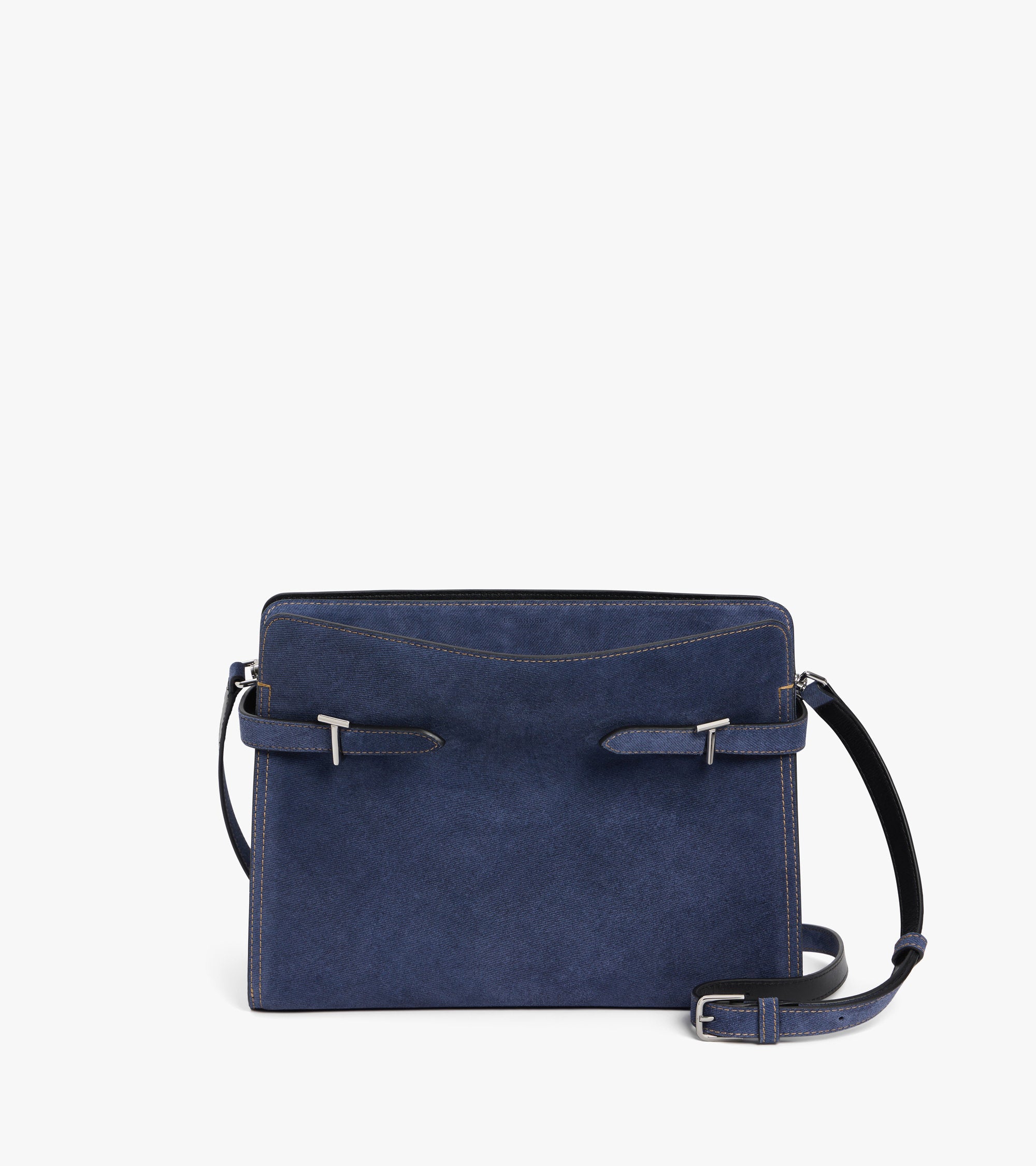 Emie large shoulderbag in denim-effect suede leather