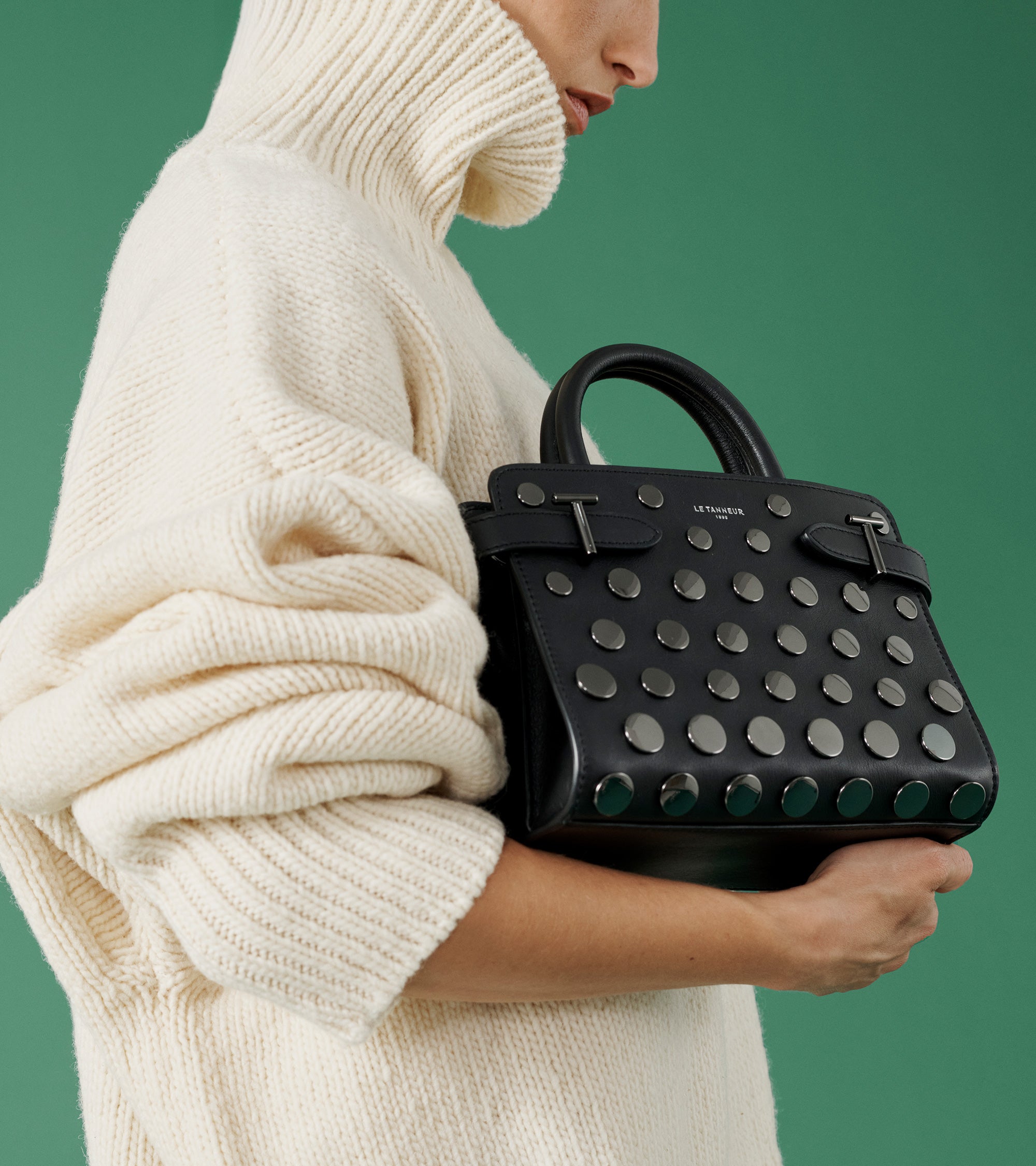 Emilie small handbag in smooth leather with studs