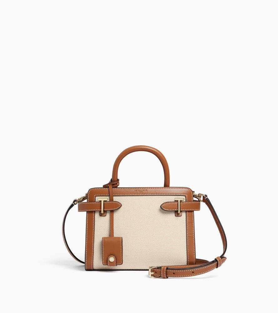 Emilie small handbag in cotton canvas and smooth leather