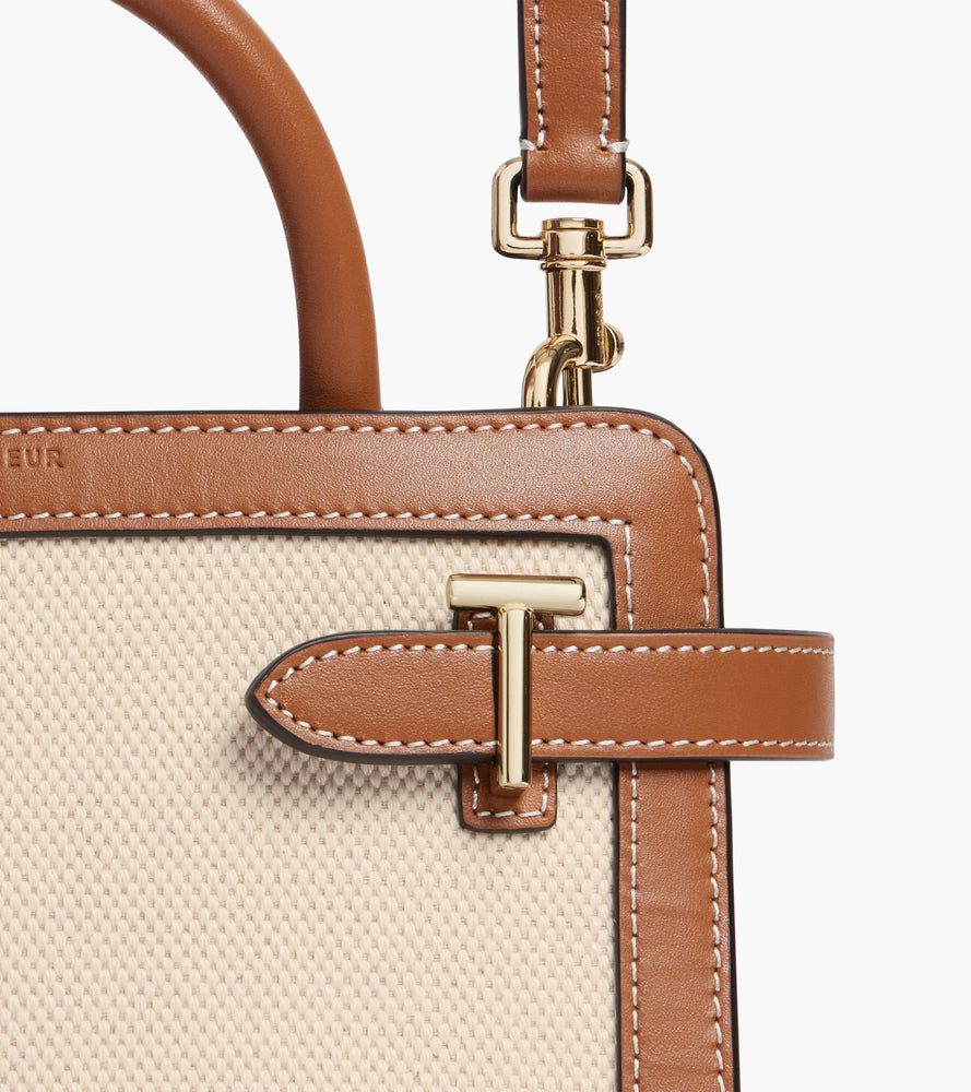 Emilie small handbag in cotton canvas and smooth leather