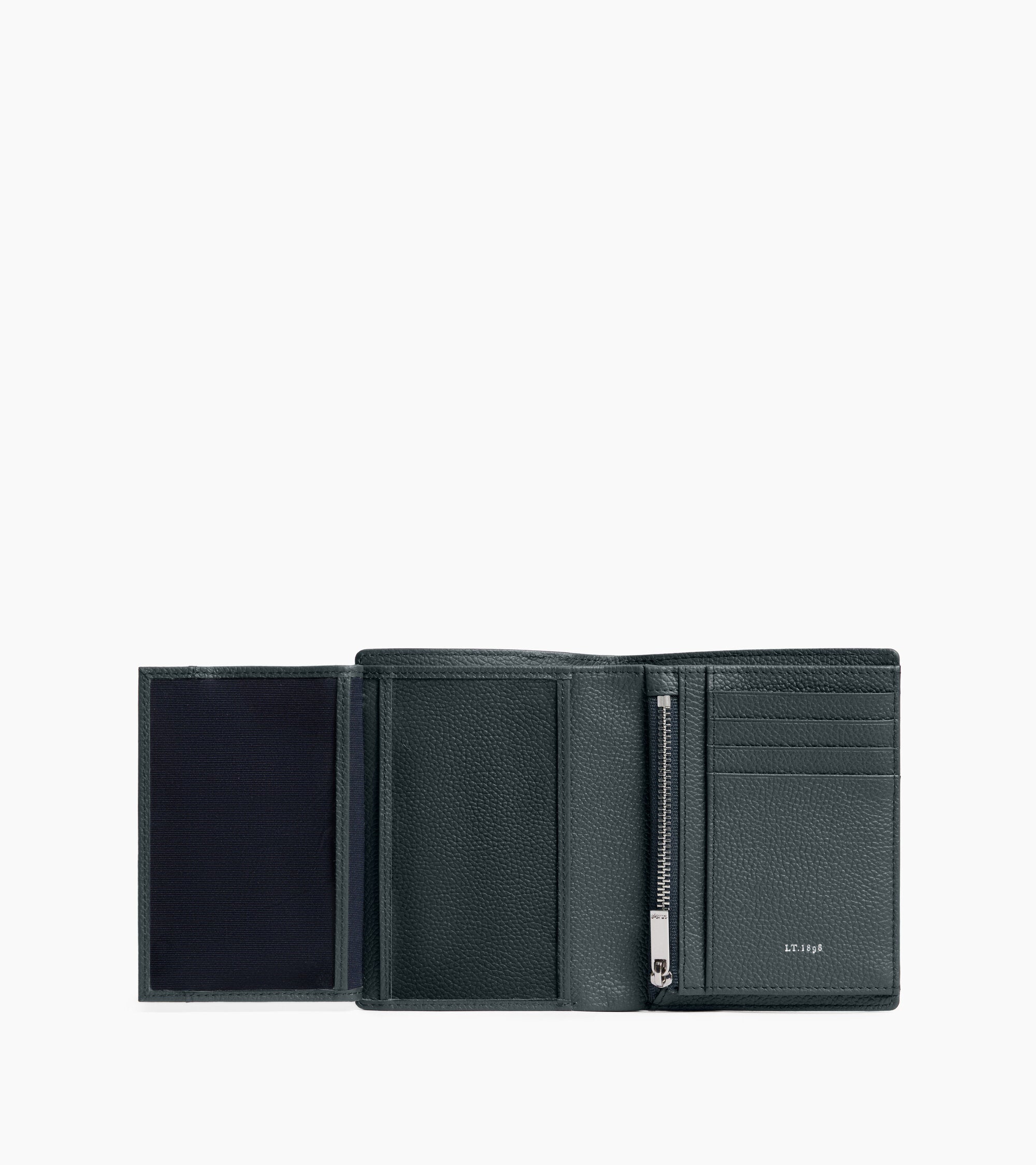 Lucien small vertical two-fold zipped wallet in grained leather