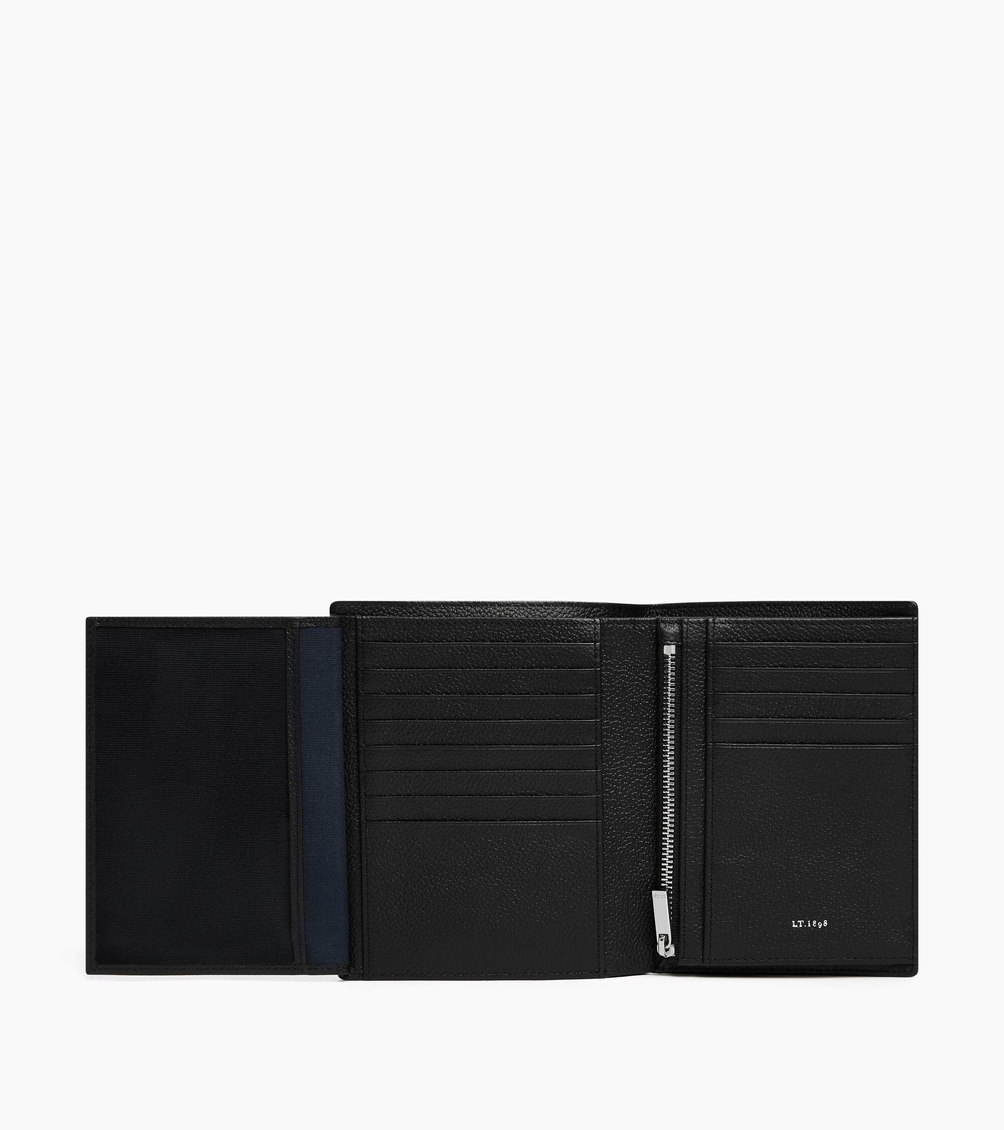 Lucien large vertical two-fold zipped wallet in grained leather