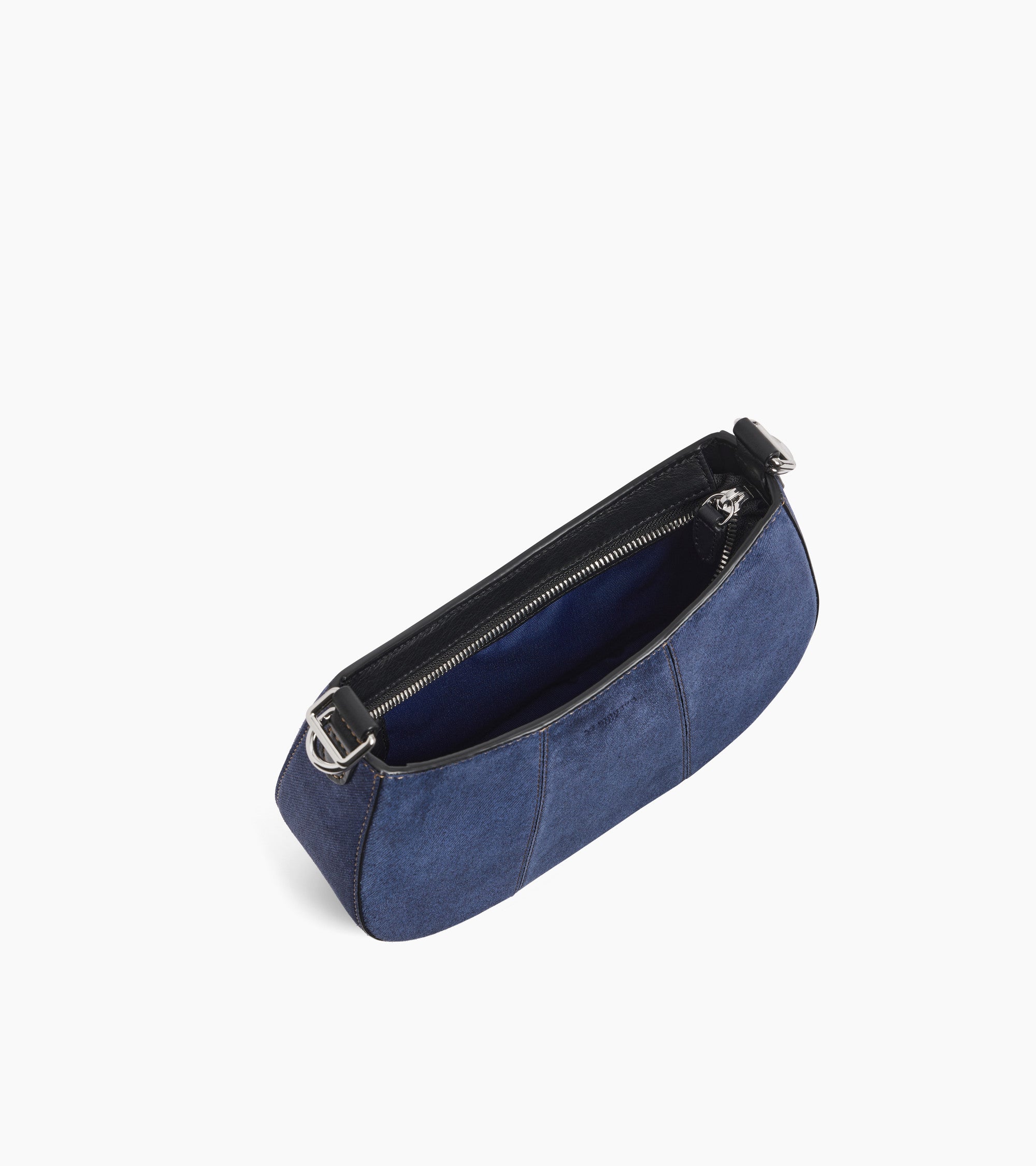 Juliette small half-moon bag in denim-effect suede leather
