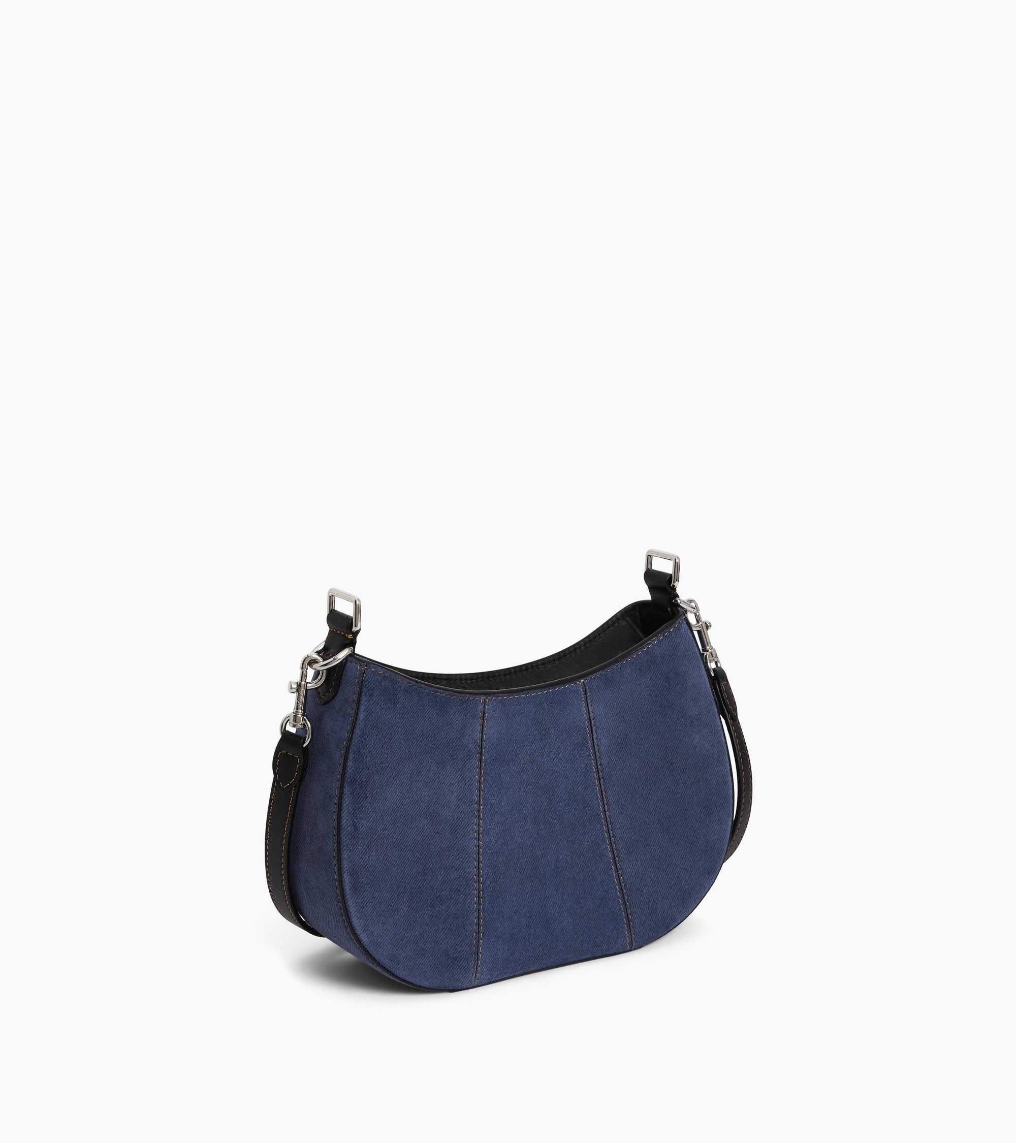 Juliette small half-moon bag in denim-effect suede leather