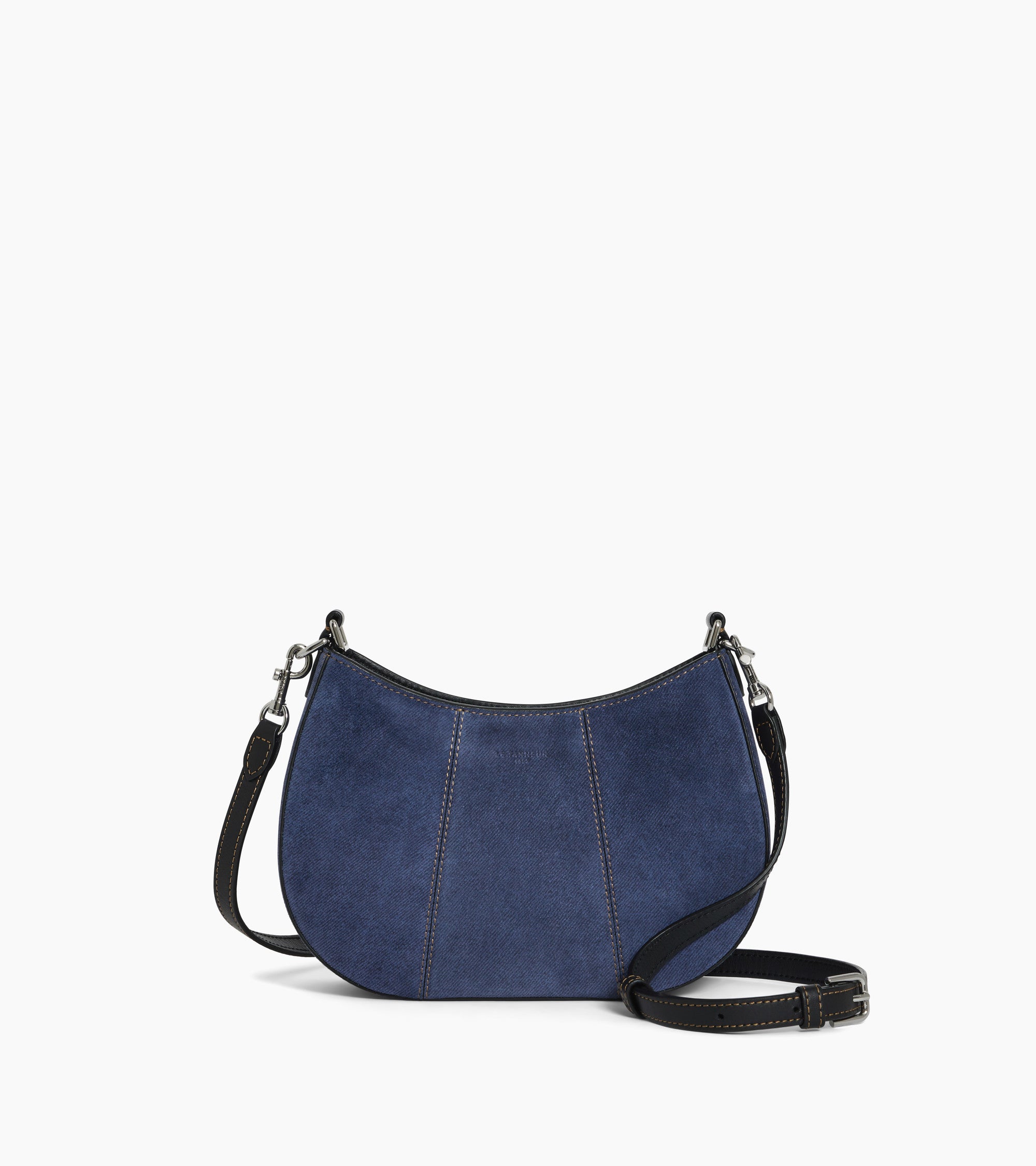 Juliette small half-moon bag in denim-effect suede leather