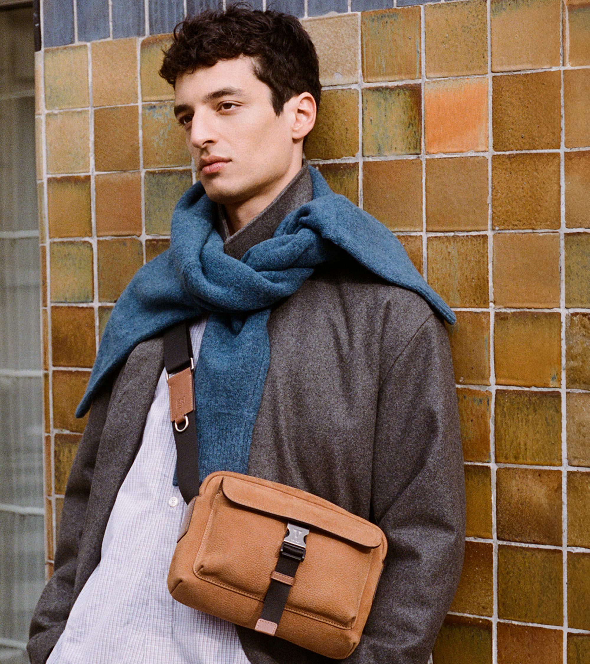 Maurice small shoulder bag in grained nubuck leather