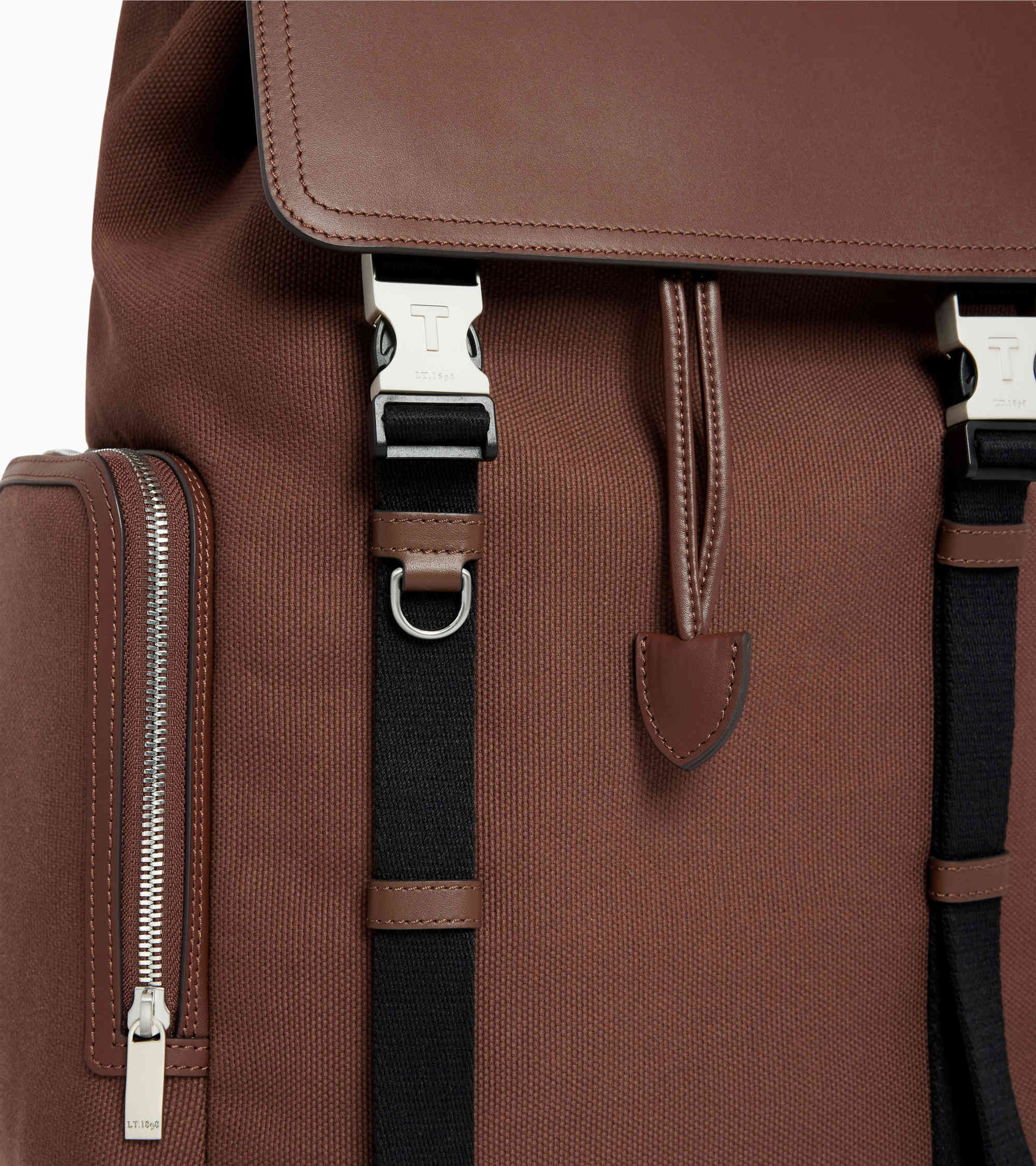 Maurice backpack with flap in cotton canvas and smooth leather
