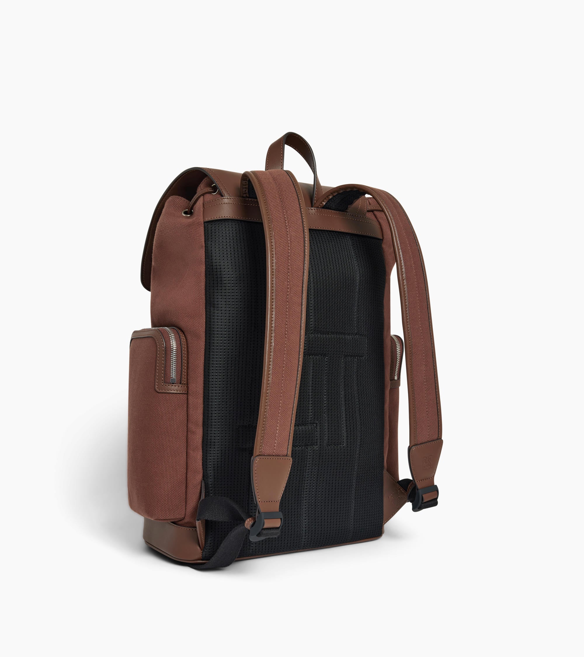 Maurice backpack with flap in cotton canvas and smooth leather