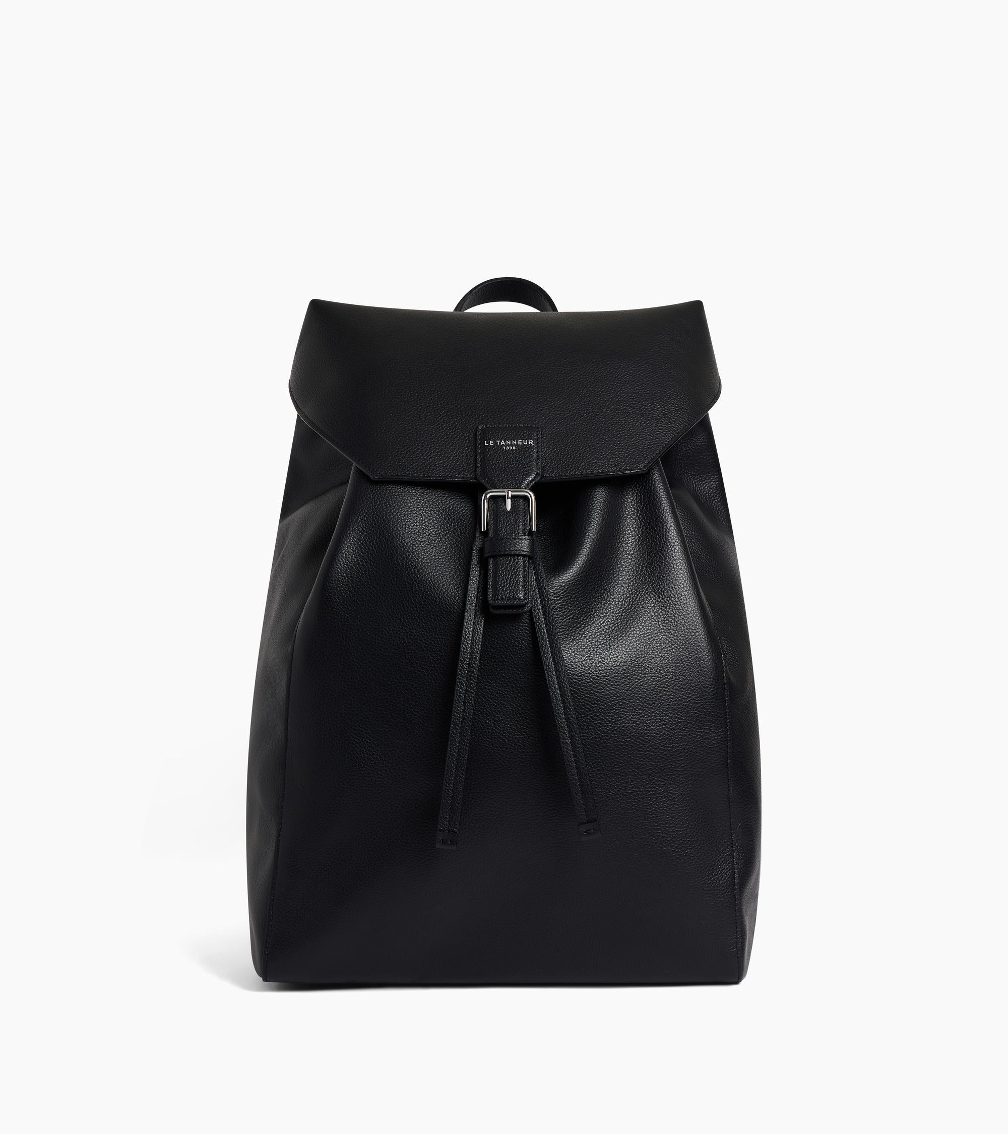 Emile backpack in grained leather with a flap