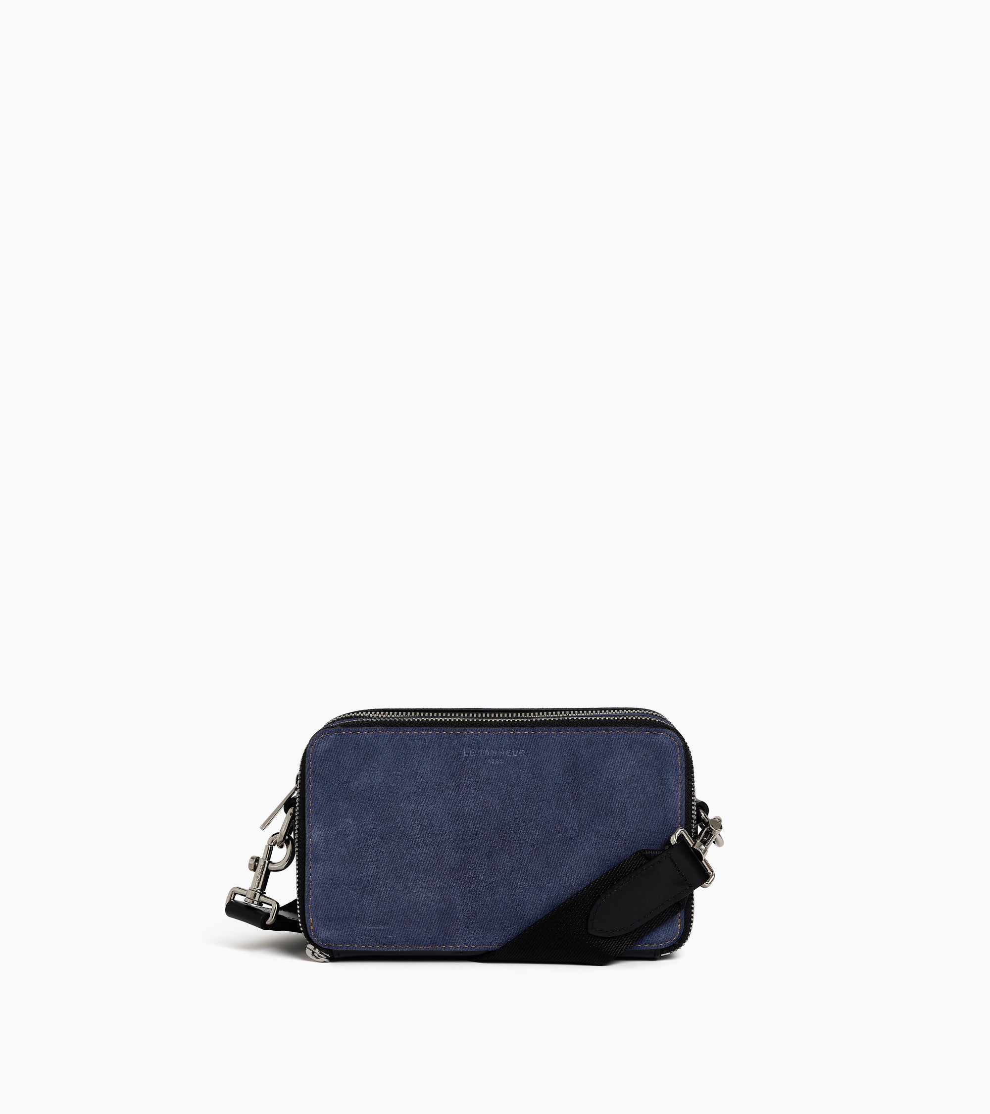 Emile small 2-compartment pouch in denim-effect suede leather