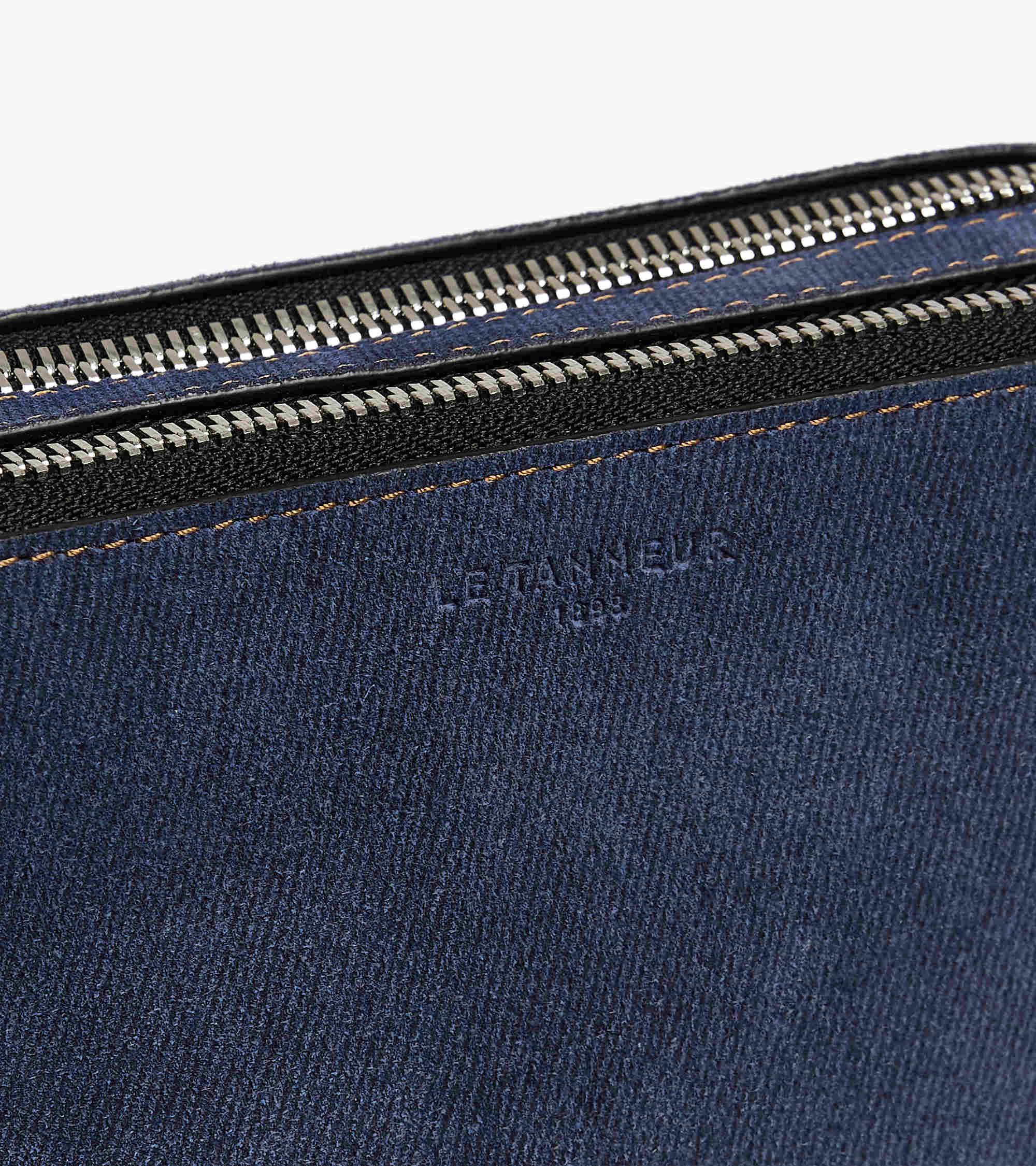Emile small 2-compartment pouch in denim-effect suede leather